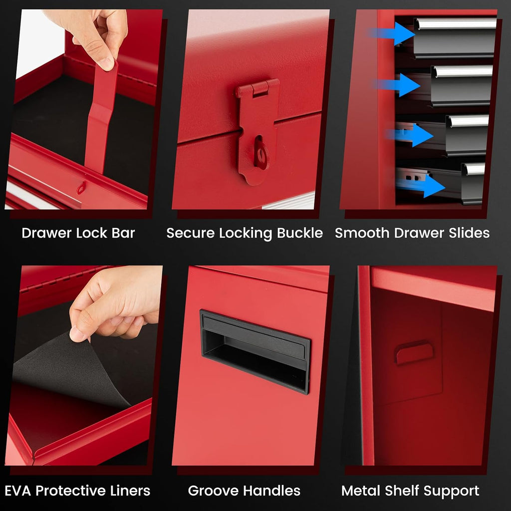 DORTALA Rolling Tool Chest Cabinet, Tool Box Organizer with 5 Sliding Drawers, Locking System, Toolbox Storage Cabinet on Wheels for Garage Workshop, Black & Red