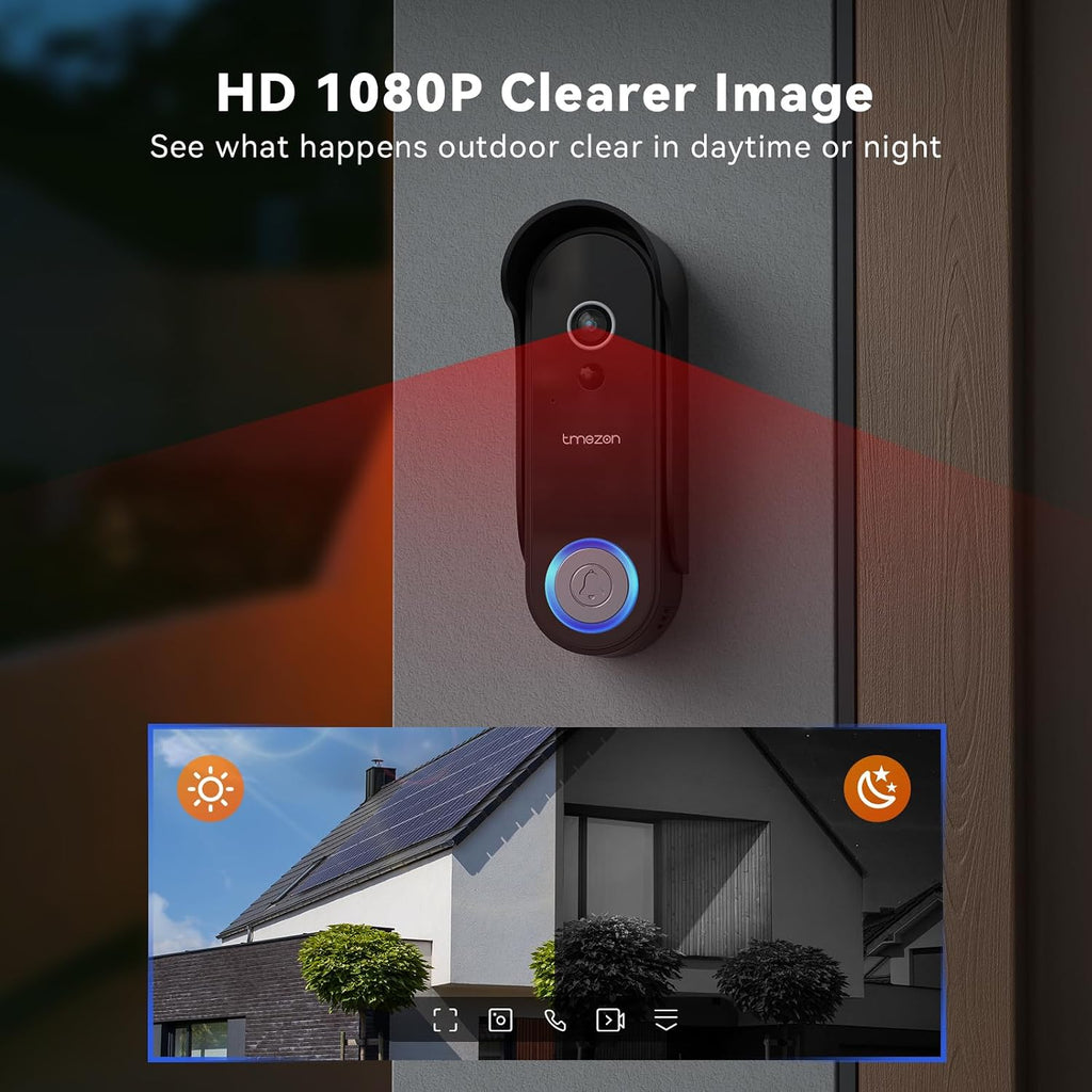 Tmezon Wireless Video Doorbell with Camera and Monitor WiFi Doorbell Intercom System, 1080P Camera with Monitor, Video Door Phone 7''Touch Screen, Motion Detection, No Monthly Fees, Tuya APP 2.4G/5G