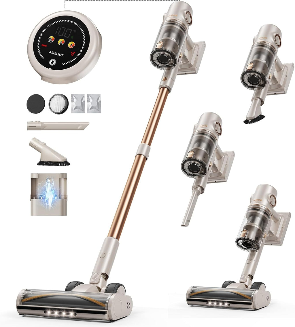 Cordless Vacuum Cleaner,80Mins/50kpa/600W Vacuum Cleaners for Home,Stick Vacuums with Self-Standing,Touch Screen,LED Headlights, Anti-Tangle,Rechargeable,Lightweight,for Carpet,Hard Floor, Pet Hair