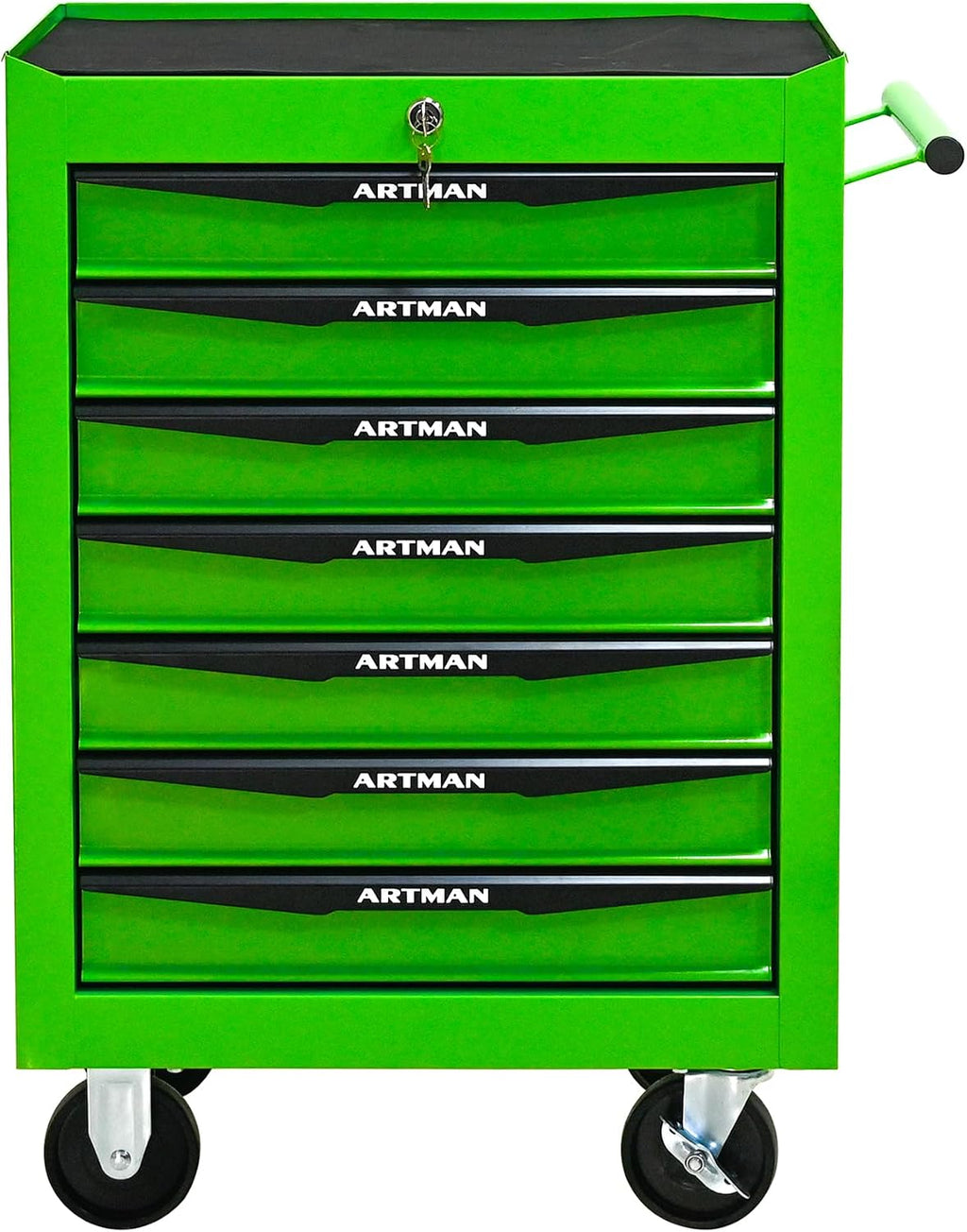Rolling Tool Chest Cart with 7 Drawers,Storage Tool Cabinet on 4 Wheels. Lockable Tool Cart with Drawer Liners.Steel Tool Box Organizer for Garage,Repair Workshop-Green