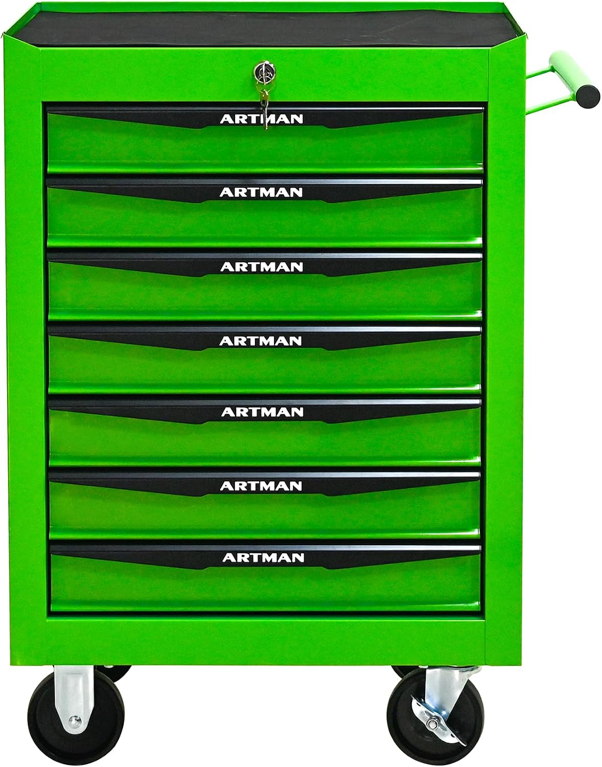 Rolling Tool Chest Cart with 7 Drawers,Storage Tool Cabinet on 4 Wheels. Lockable Tool Cart with Drawer Liners.Steel Tool Box Organizer for Garage,Repair Workshop-Green