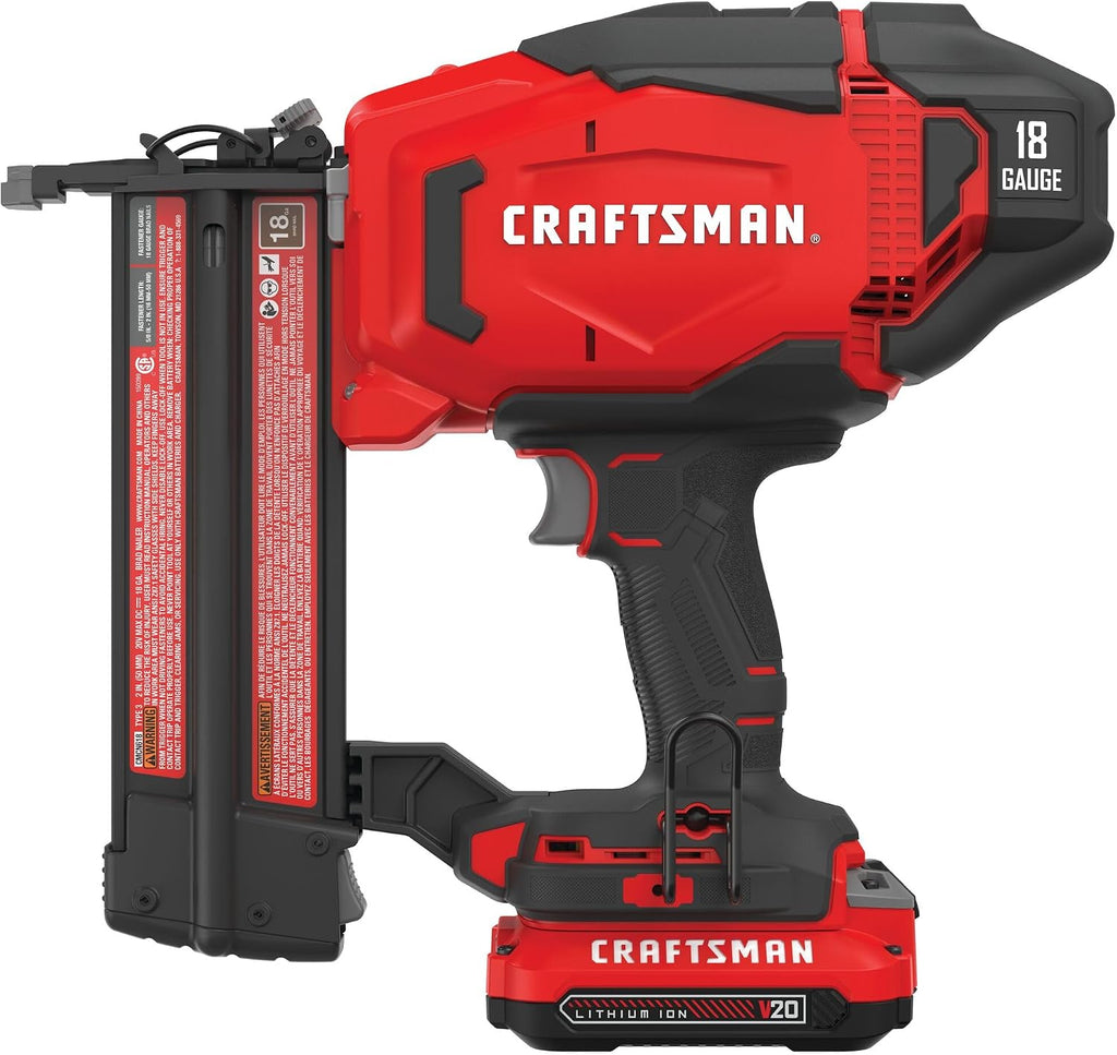 CRAFTSMAN V20 Cordless Brad Nailer, 18 Gauge Nail Gun, with Battery and Charger (CMCN618C1)