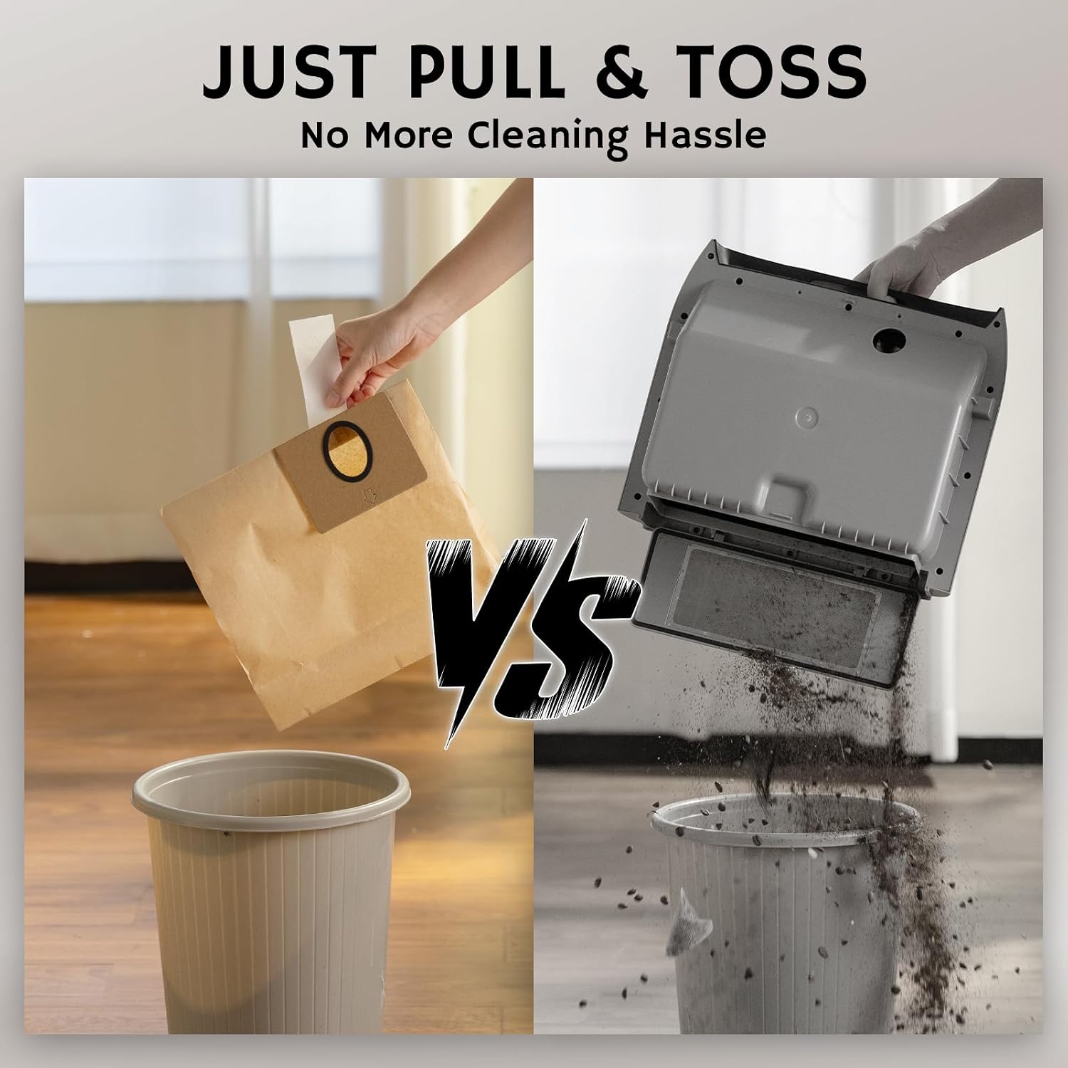 AIRTHEREAL T1 Plus Touchless Vacuum with 6-Pack Disposable 4.7L Dust Bags, Pull-and-Toss Design, Ideal Electric Dustpan for Home, Household Owner