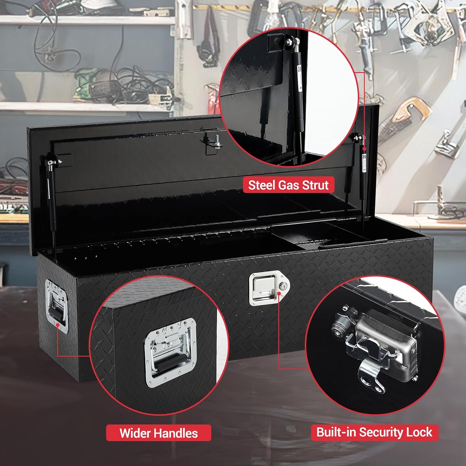 GarveeTech 39 in Aluminum Truck Tool Box, Truck Bed Storage Box with Security Lock and Wider Handles, Heavy Duty Waterproof Tool Box Organizer Chest for Pick Up Truck Rv Trailer - Black