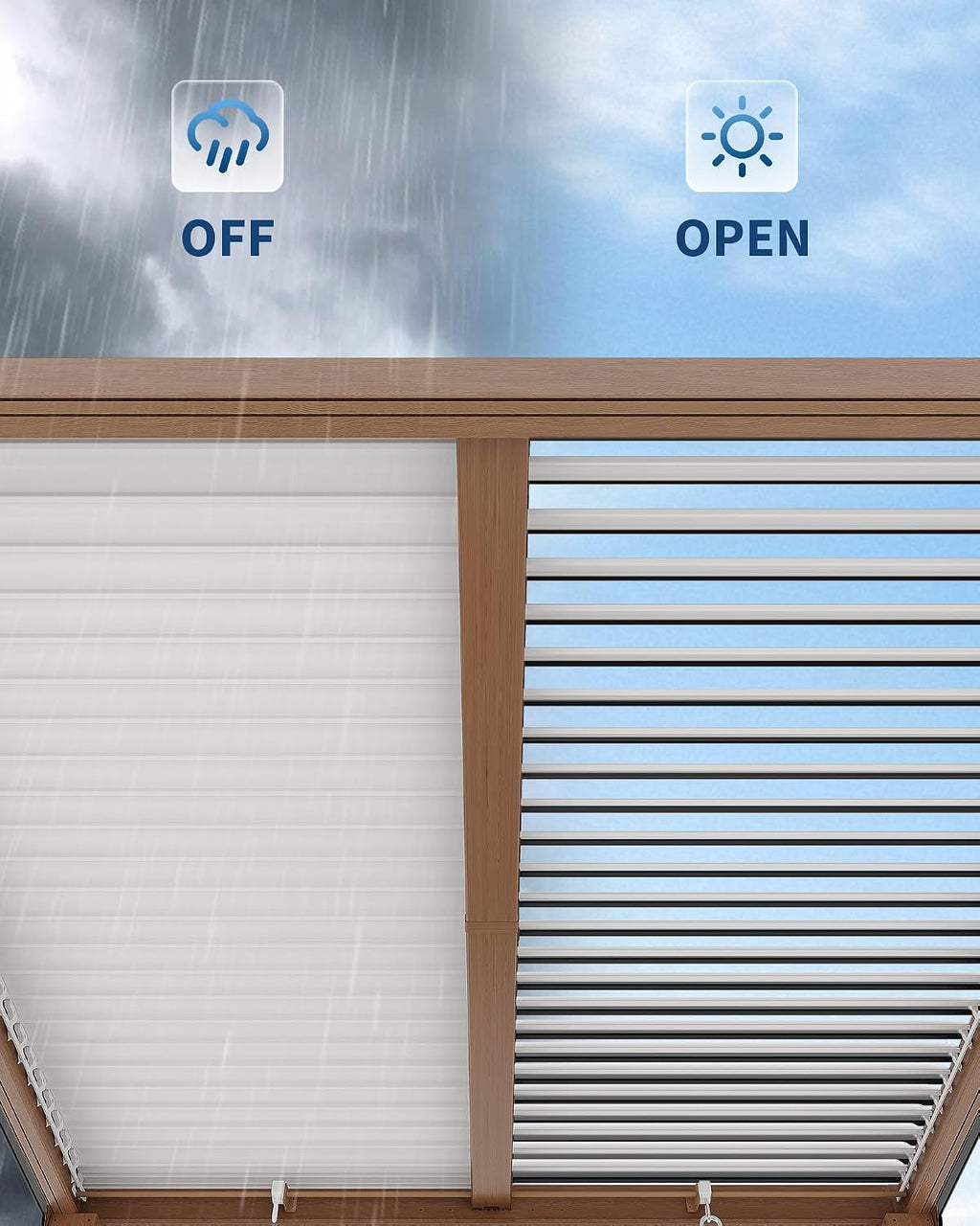 GarveeLife Louvered Pergola 10 ft x10', Outdoor Pergola with Adjustable Louvered Roof, Reinforced Aluminum Frame, Integrated Drainage System, Hardtop Gazebo for Patio, Deck, Wood Grain