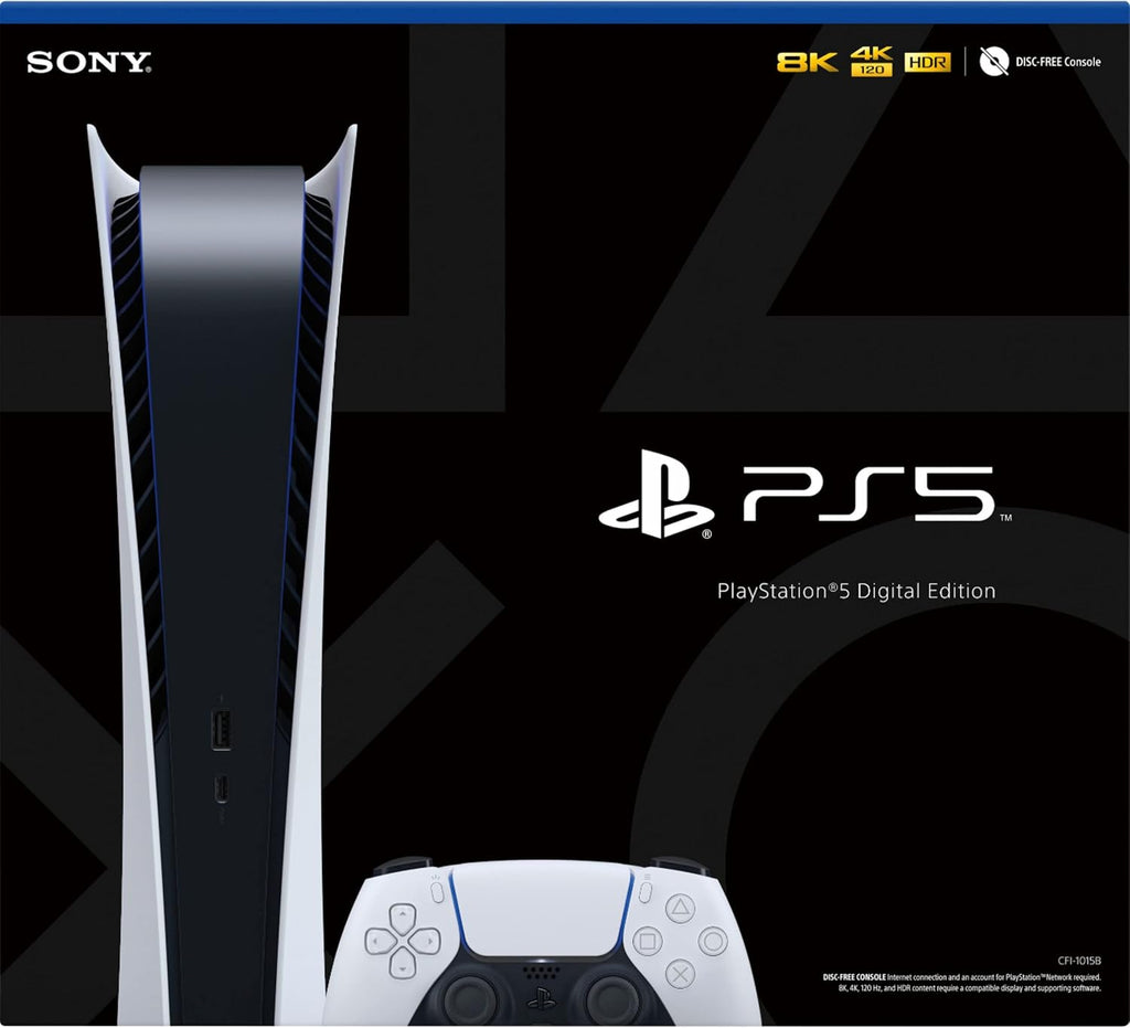 PS5 - Sony PlayStation 5 Digital Edition Gaming Console + Wireless Controller - 16GB GDDR6 RAM, 825GB SSD, 120Hz 8K Output, White