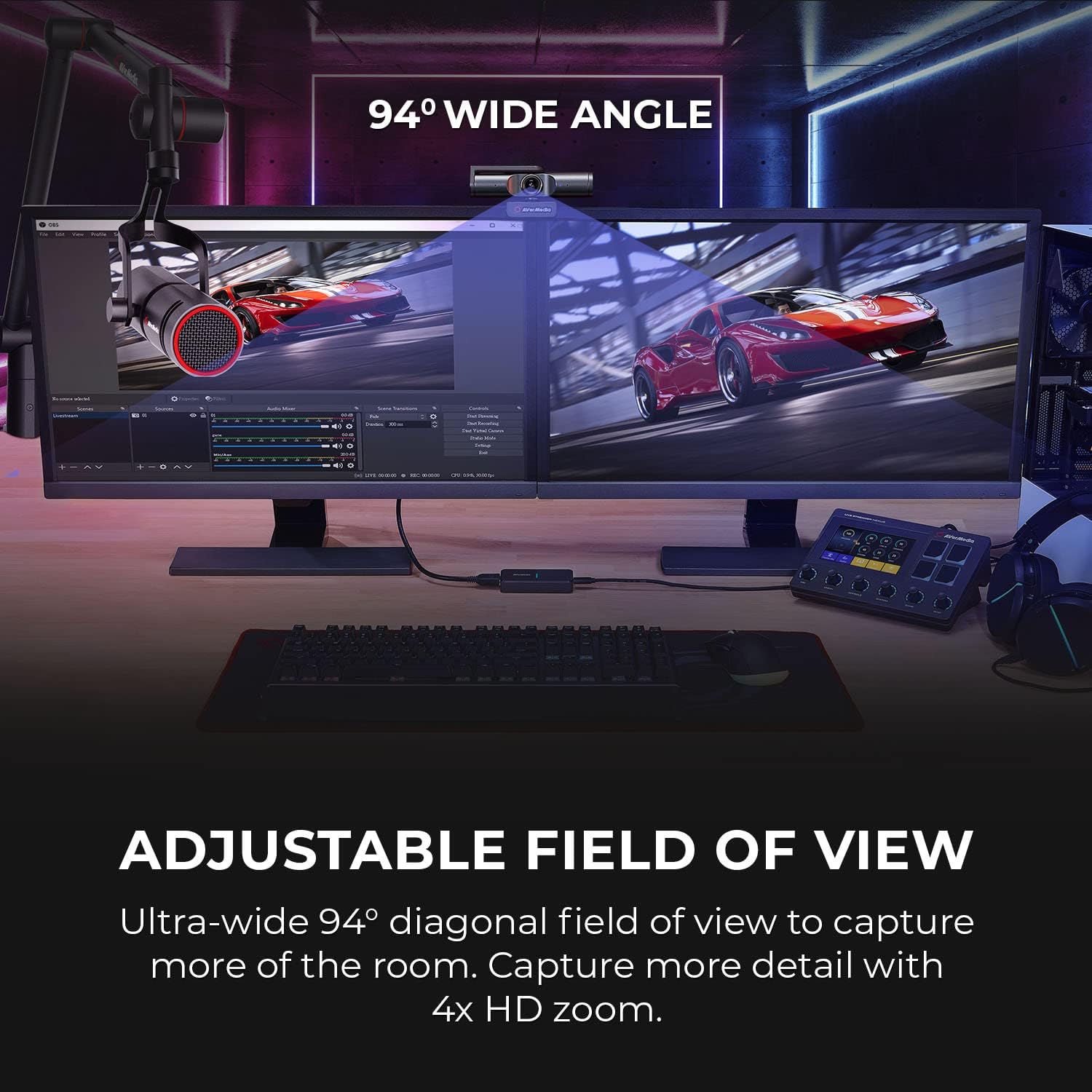 AVerMedia 4K webcam for PC, Gaming Camera for Streaming, Video Calls, Built-in Mic, Privacy Cover, for Teams, Google Meet, Zoom, OBS and more, for PC/Mac - PW513 Live Streamer CAM