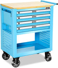 DNA Motoring 4-Drawer Rolling Tools Chest, Rolling Tool Storage Cabinet, Heavy Duty Mechanic Tool Cart, Trolley Organizer for Garage, Warehouse, Workshop, Blue, TOOLS-00484