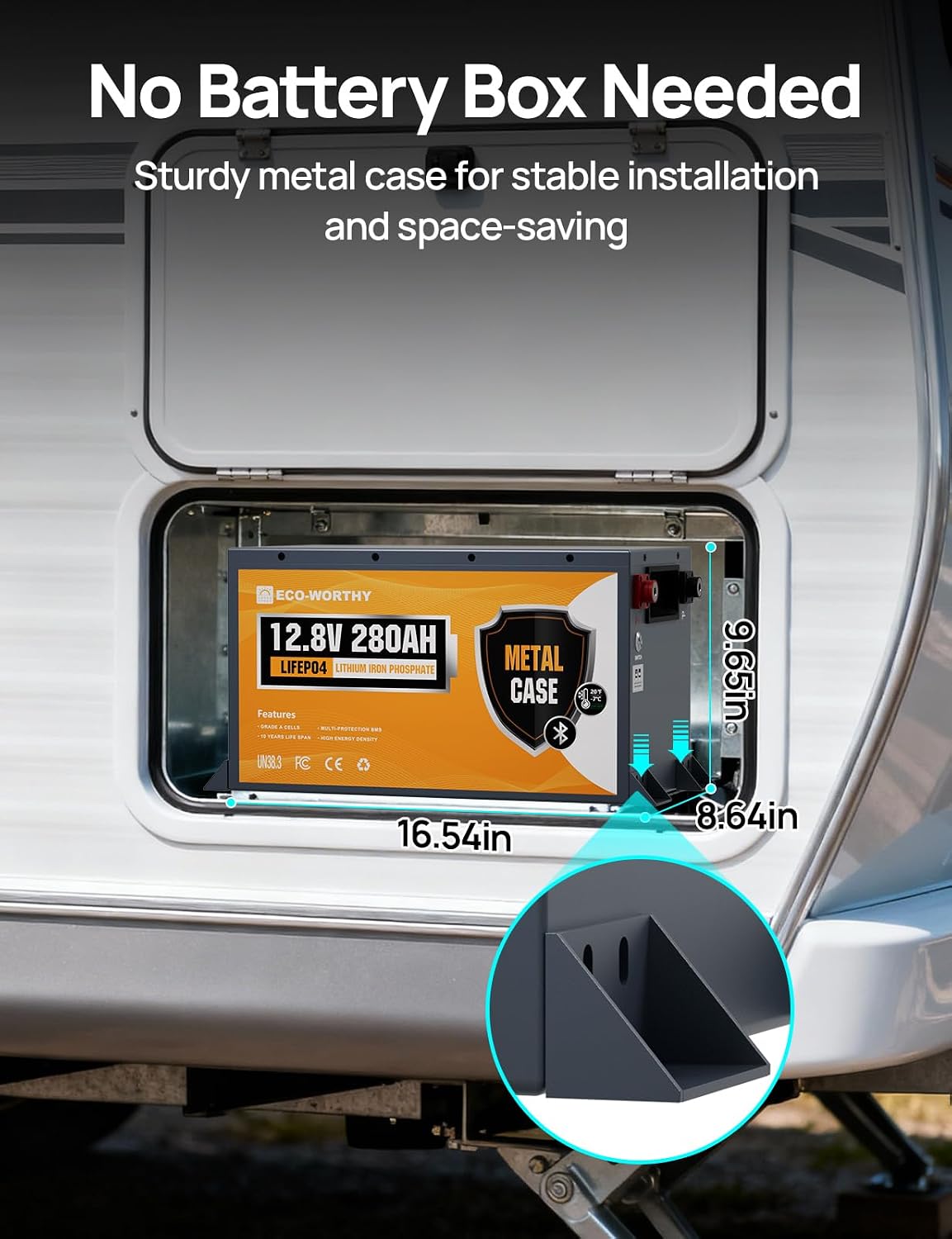 ECO-WORTHY 12V 280Ah Metal Case LiFePO4 Lithium Battery with Bluetooth, Low-Temp Protection, Built in 200A BMS, 3584Wh Max for Off-Grid Solar, RV, Camper, Trolling Motor, Home Use