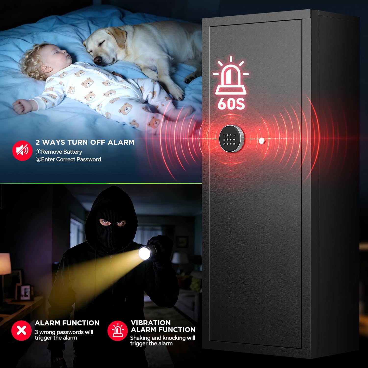 10-15 Gun Rifle Safe for Home Security, Gun Safe for Rifles and Pistols - Quick Access Digital Keypad | Easy Assembly Gun Safe with Adjustable Shelves (Fits Shotguns & Ammo)