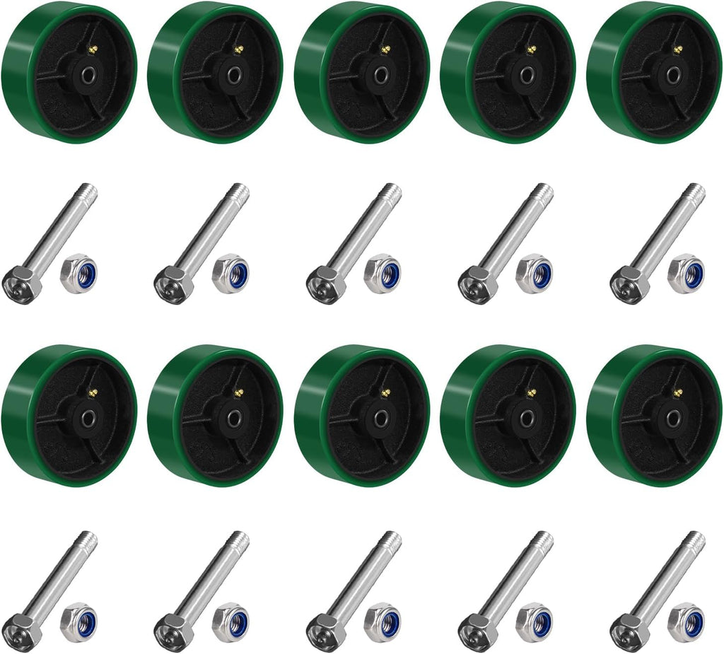 6' x 2' Heavy Duty Caster Wheels, Polyurethane on Cast Iron Wheel, Each Replacement Industrial Caster Wheels Load 1200lbs Capacity (10 Wheel, Green)