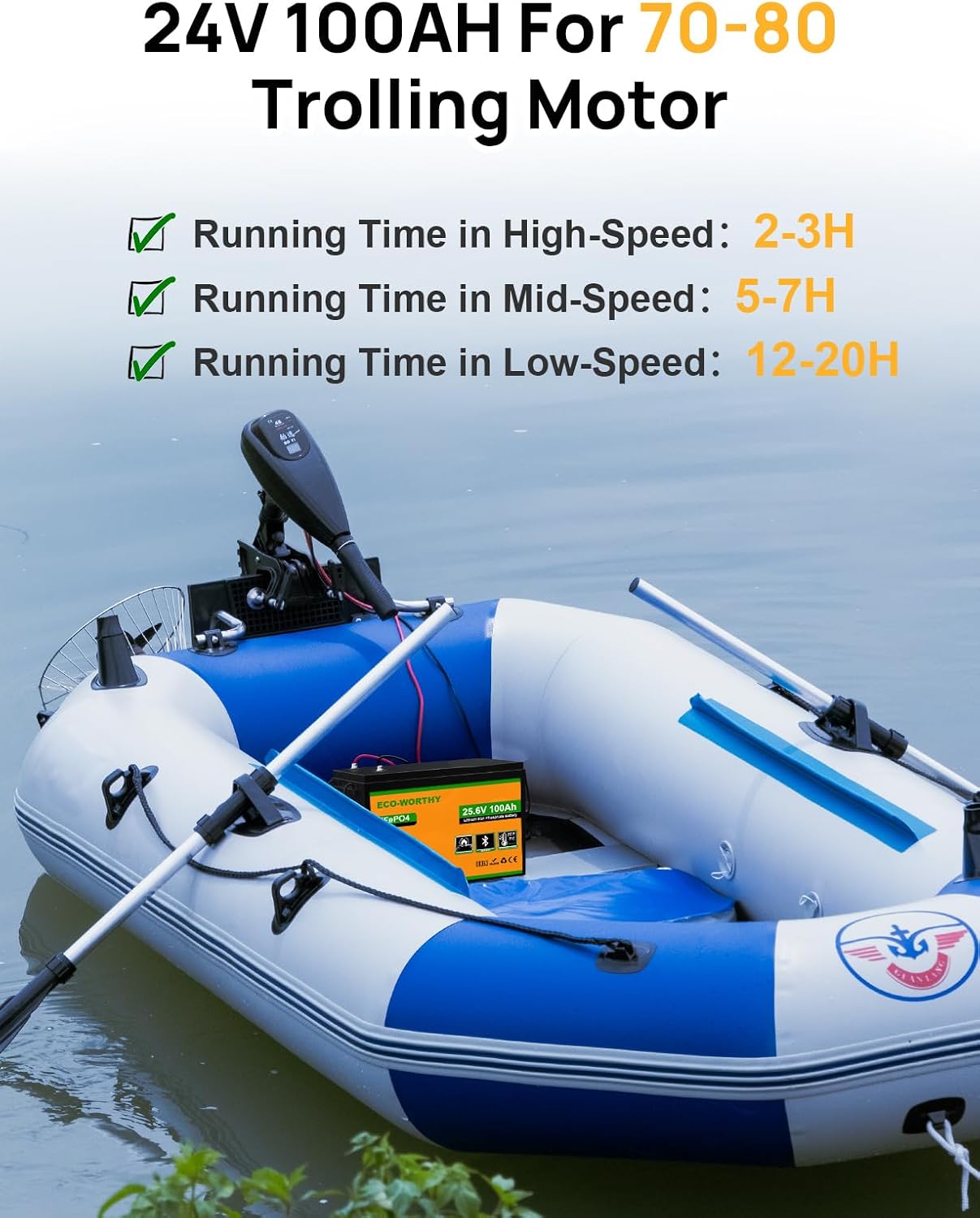 ECO-WORTHY 24V 100Ah LiFePO4 Lithium Battery, Upgraded Bluetooth Version, Deep Cycle Rechargeable Battery with Low-Temp Protection, 2560W Max for Off-Grid Solar, RV, Camper, Trolling Motor, Home Use