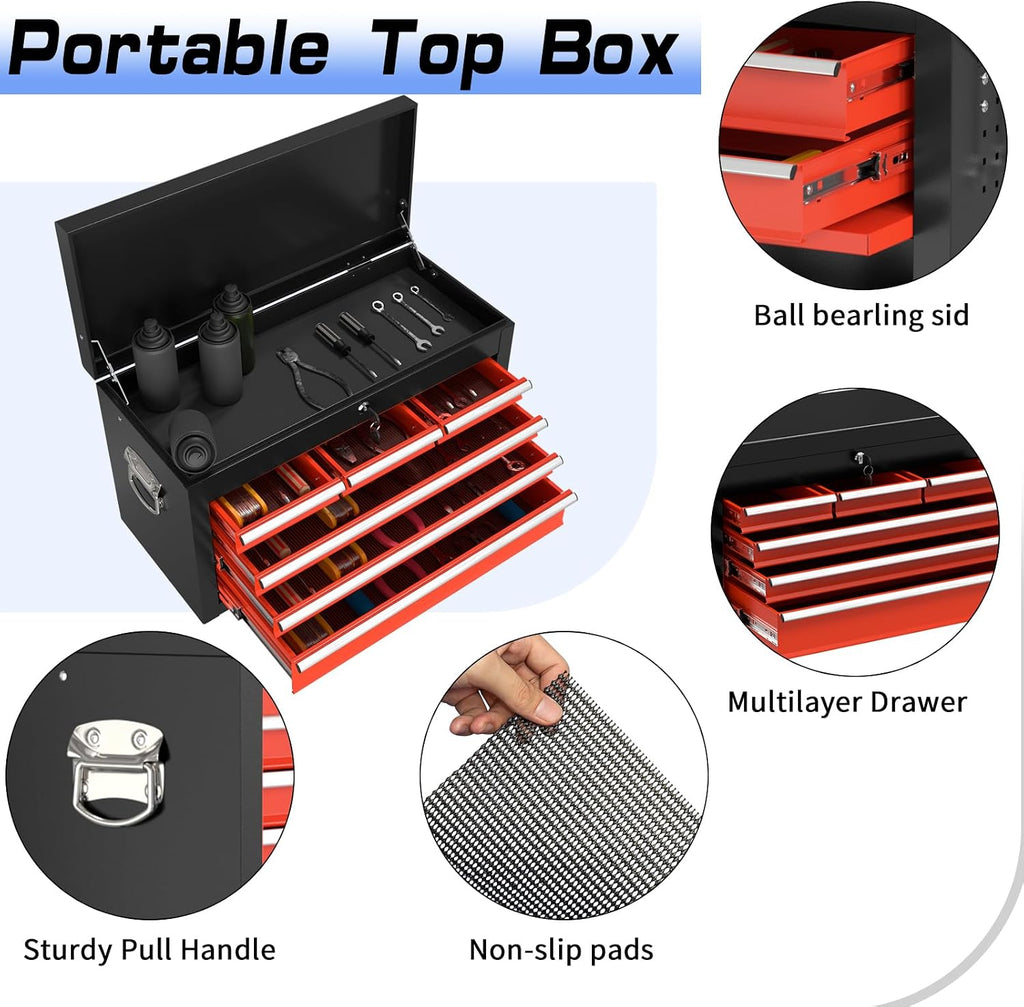 8-Drawer Rolling Tool Chest Tool Box,Removable Tool Storage Cabinet with 4 Wheels and Drawers,2 in 1 Portable Toolbox Organizer, Tool Chest with Lockable Drawer Gifts for Men (BlackRed)