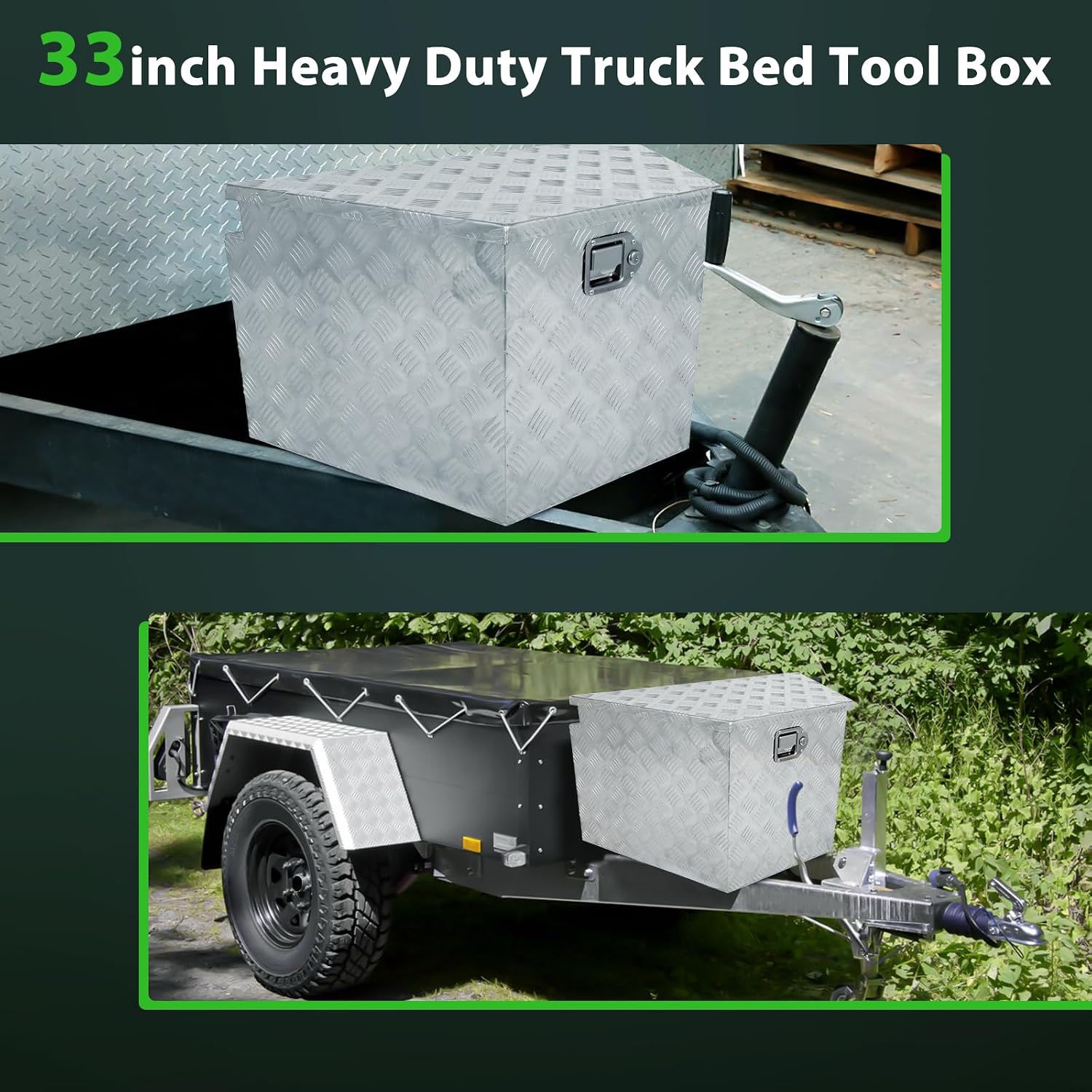 SCITOO 33 Inch Diamond Plate Truck Bed Tool Box,Aluminum Heavy Duty Crossover Storage for Most Full Size Pickups,Lockable Weatherproof Chest,Fits 33' Truck Beds,Easy Access to Load and Unload
