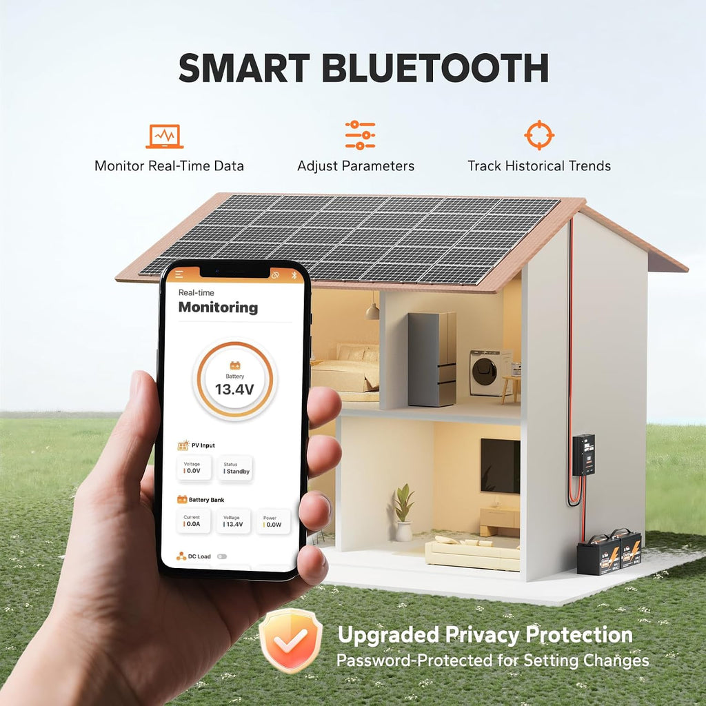 LiTime MPPT Solar Charge Controller (Bluetooth) - Solar Panel Regulator -150V, 100Amp, 12/24/36/48Volt for LiFePO4 and Lead-Acid Battery in Solar System