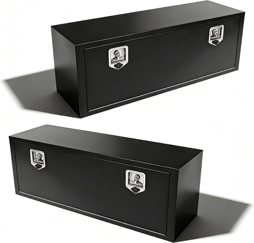 48 Inch Underbody Tool Boxes for Truck 2 Pack, 48x14x16 Inch Steel Under Body Storage Box with T-Handle Latch, Heavy Duty Toolbox for Pickup Truck RV, Black (Pack of 2)