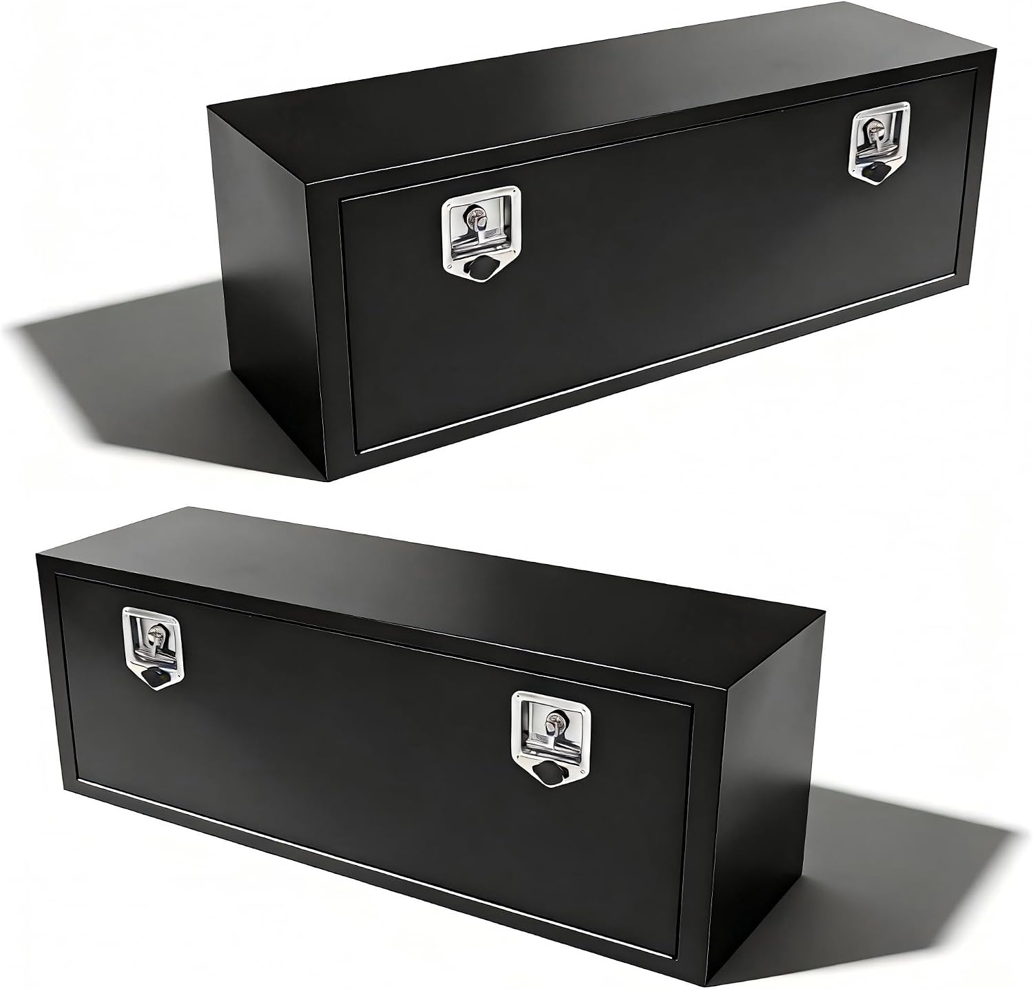 48 Inch Underbody Tool Boxes for Truck 2 Pack, 48x14x16 Inch Steel Under Body Storage Box with T-Handle Latch, Heavy Duty Toolbox for Pickup Truck RV, Black (Pack of 2)