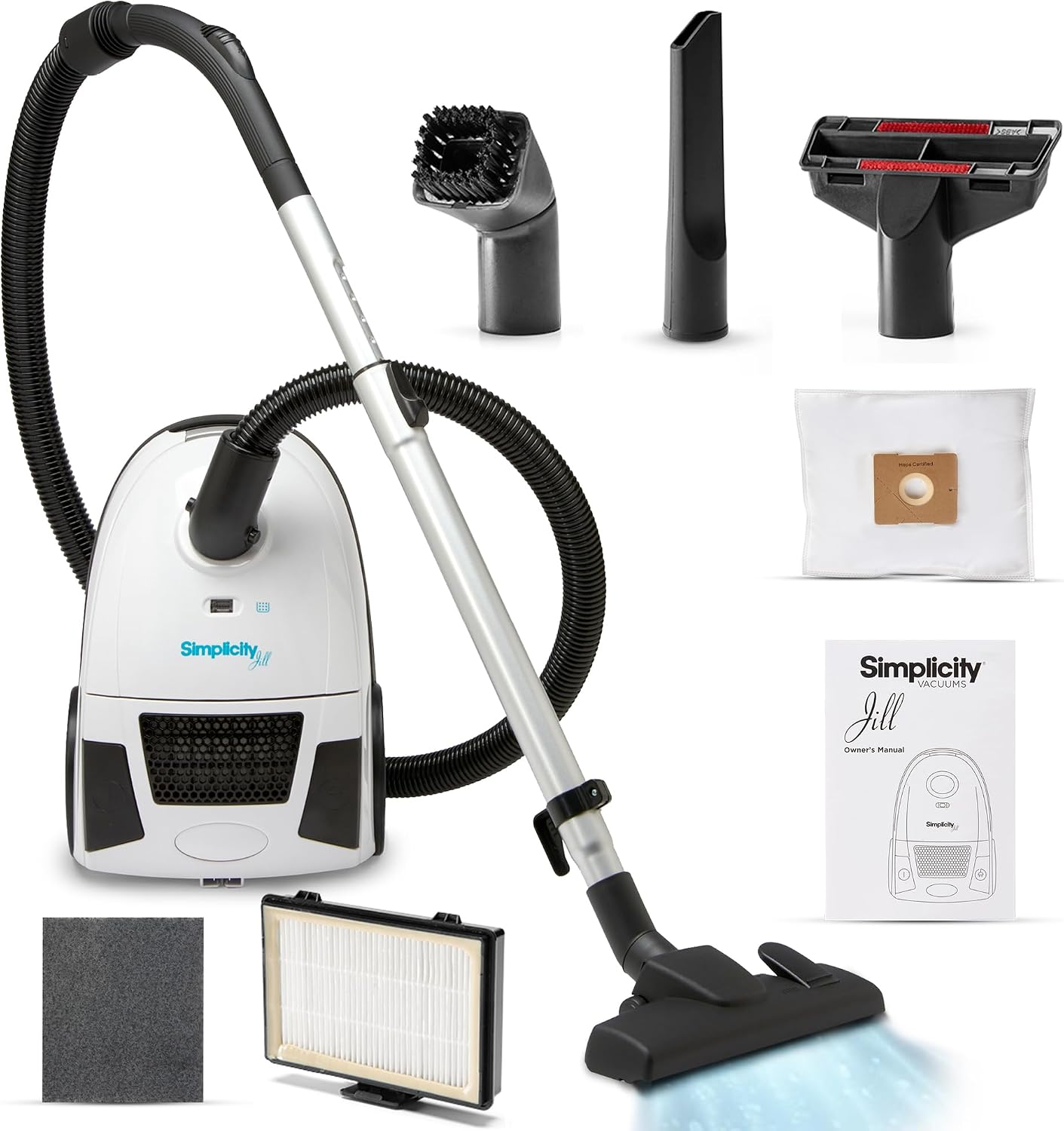 Simplicity Vacuums Jill Lightweight Bagged Canister Vacuum Cleaner – Bagged Vacuum Cleaner with Certified HEPA Filter, Adjustable Suction, Suitable for Floor and Rug Cleaning