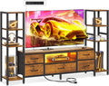 Casaottima TV Stand for 40/50/55 Inch TV, Low-Profile Entertainment Center with LED Lights & Power Outlet, TV Stand with Drawers & Open Shelves for Storage for Small Spaces/Gaming, Rustic Brown