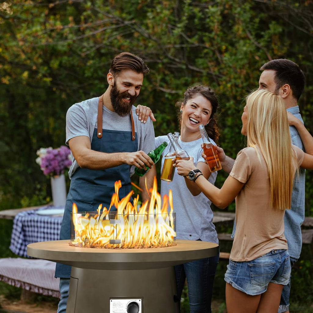 COSIEST 31.5-inch Round Fire Pit, Magnesium Oxide Outdoor Propane Fire Table, Certified, 40,000 BTU Stainless Steel Burner, Free Lava Rocks, Fits 20lb Tank Inside