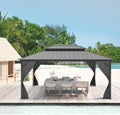 12x16FT Gazebo Hardtop Double Roof Canopy with Netting and Curtains,Outdoor Gazebo 2-Tier Hardtop Galvanized Iron Aluminum Frame for Patio, Backyard, Deck, and Lawns