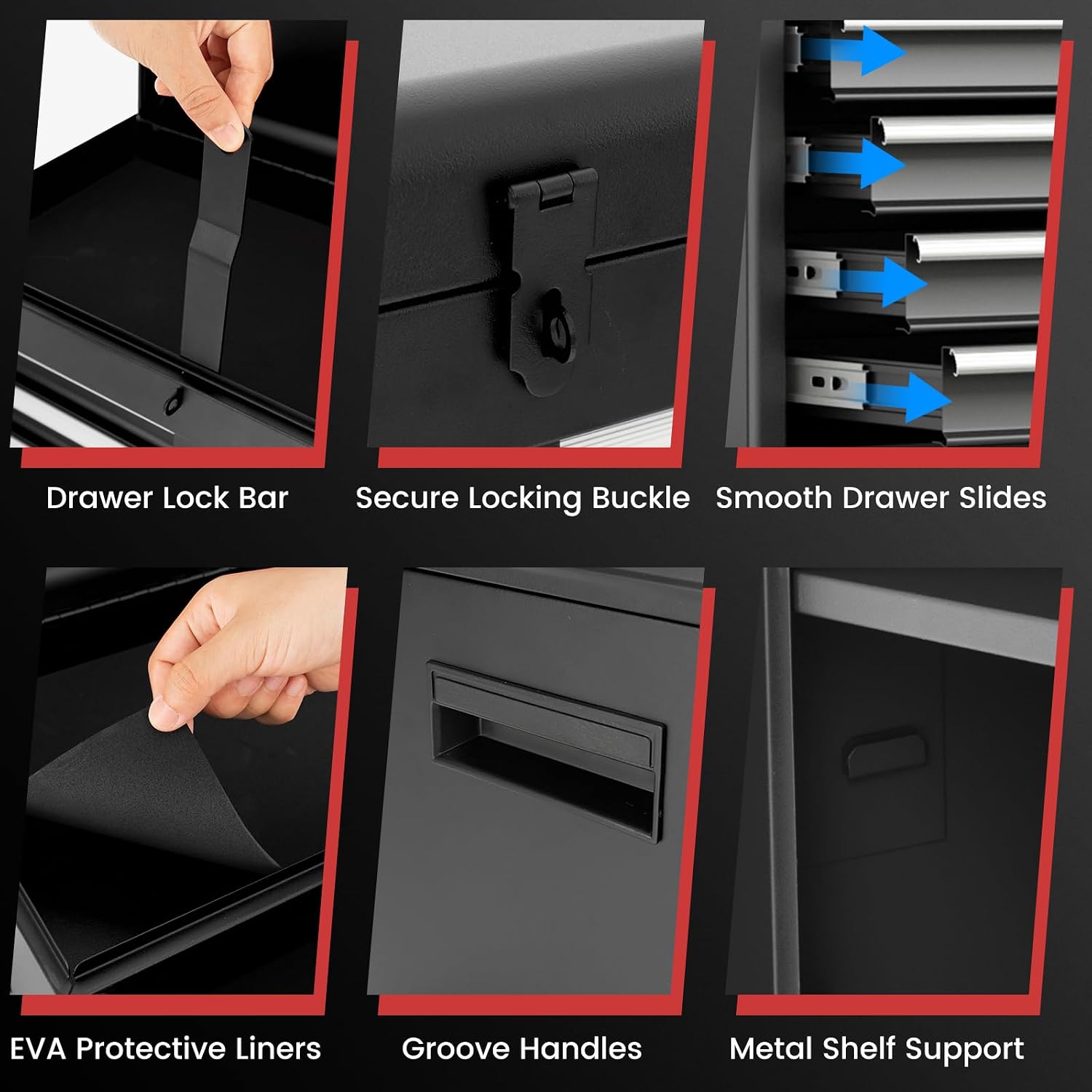 DORTALA Rolling Tool Chest Cabinet, Tool Box Organizer with 5 Sliding Drawers, Locking System, Toolbox Storage Cabinet on Wheels for Garage Workshop, Black