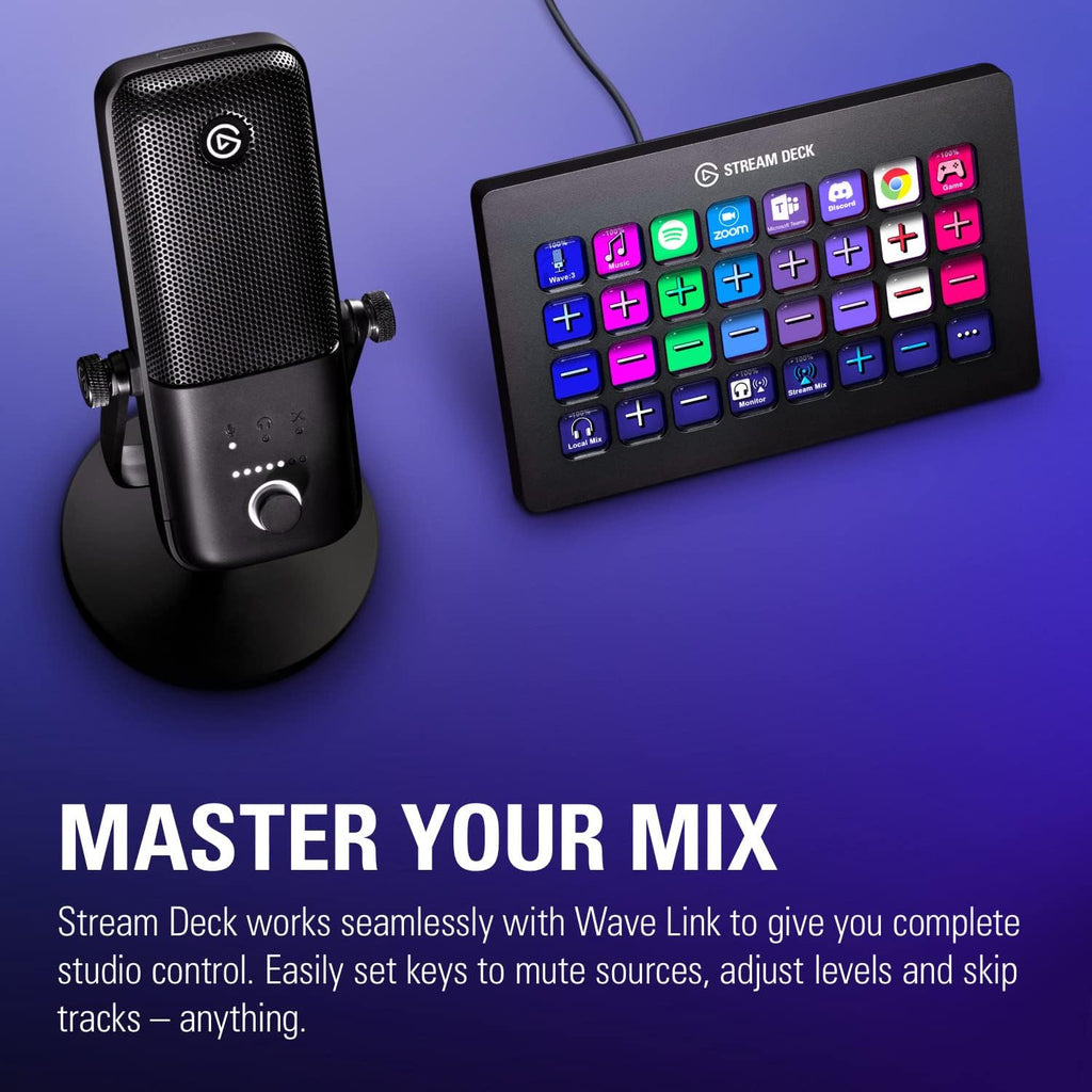 Elgato Wave:3 - Premium Studio Quality USB Condenser Microphone for Streaming, Podcast, Gaming and Home Office, Free Mixer Software, Sound Effect Plugins, Anti-Distortion, Plug 'n Play, for Mac, PC