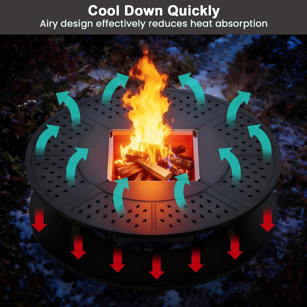 Uniflasy Smokeless Fire Pit and Fire Pit Surround Tabletop, Portable Protective Barrier Equal Width, Safety & Extra Space, 48' Outdoor Tabletop & 17' Smokeless Firepit for Backyard, Camping & Party