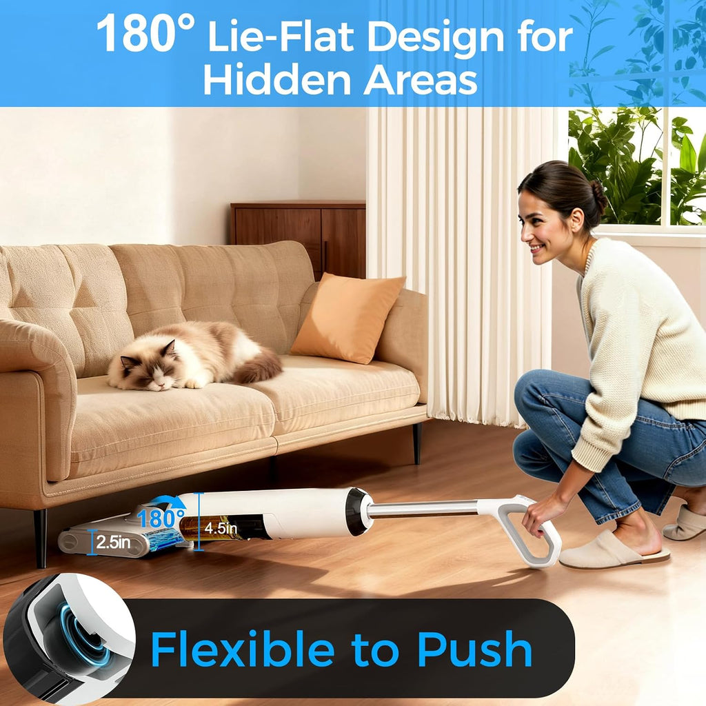 Wet Dry Vacuum Cleaner Cordless, 23KPa Vacuum Mop for Hard Floors, Up to 45 Min Runtime, 180° Lay-Flat Design with Hot Water Self-Cleaning & 185°F Hot Air Drying, Anti-Tangle Brush for Pet Hair