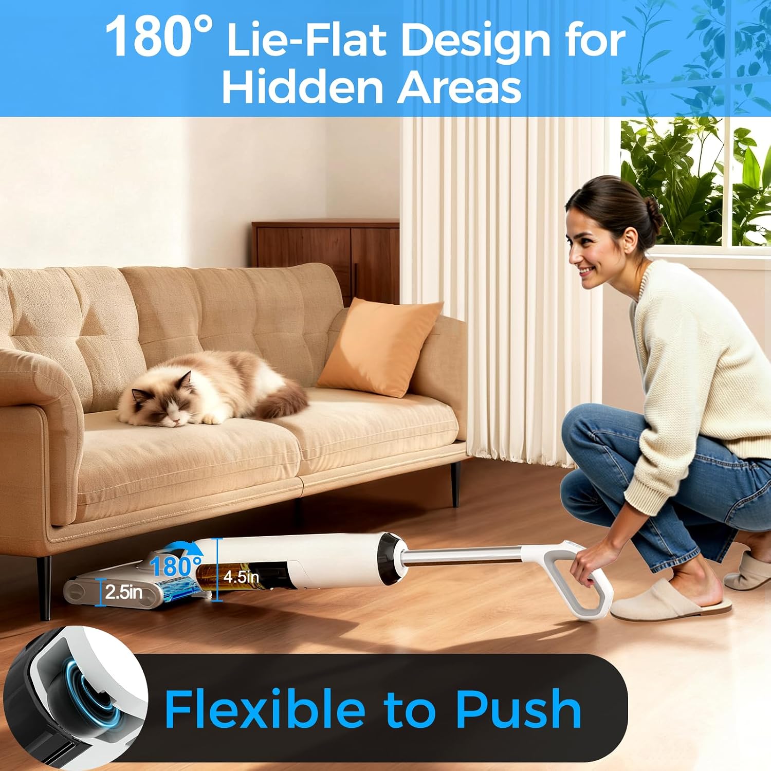 Wet Dry Vacuum Cleaner Cordless, 23KPa Vacuum Mop for Hard Floors, Up to 45 Min Runtime, 180° Lay-Flat Design with Hot Water Self-Cleaning & 185°F Hot Air Drying, Anti-Tangle Brush for Pet Hair