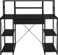 Modern Computer Desk with Hutch and Open Shelves, Foldable Adjustable Portable Gaming Study Desk Table with Wheels for Bedroom Office Student Sturdy Furniture,Black-Wood