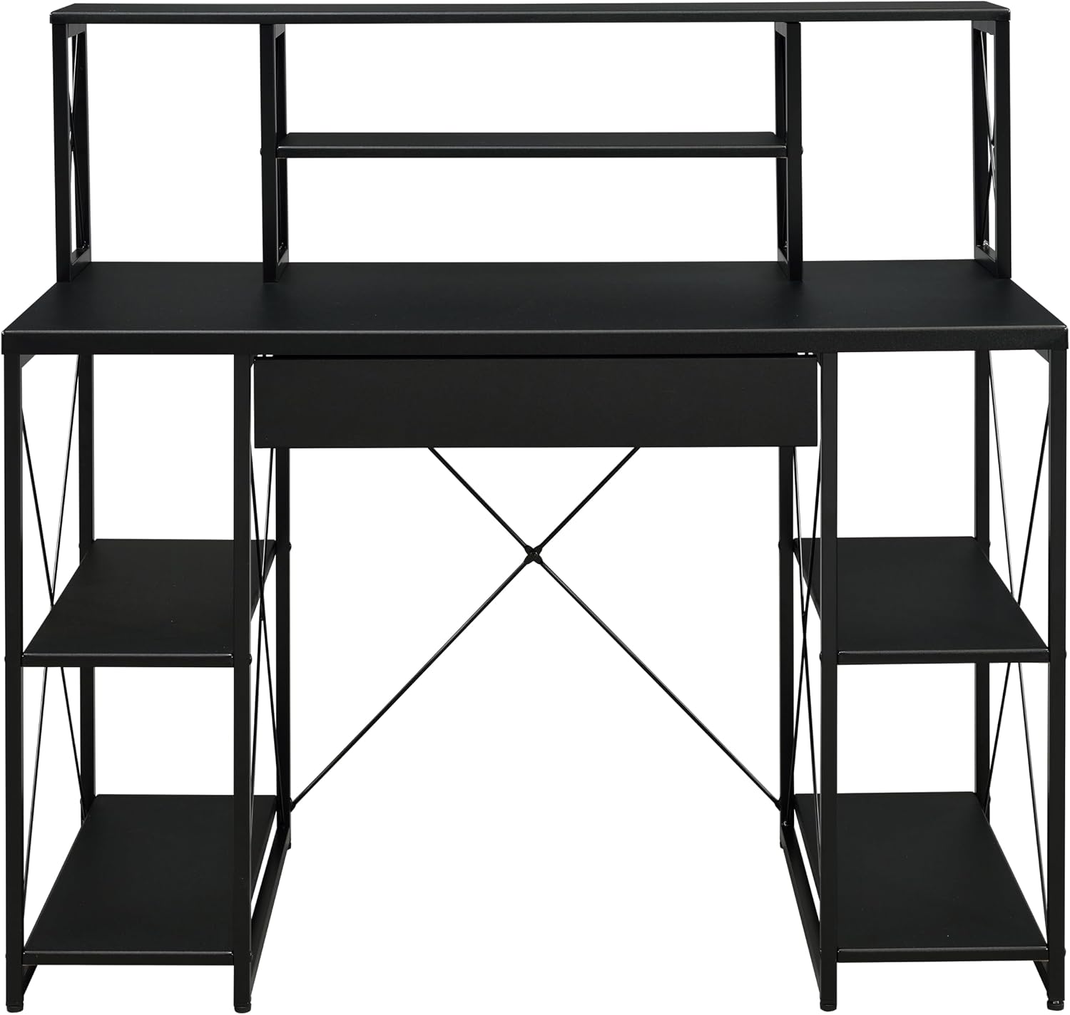 Modern Computer Desk with Hutch and Open Shelves, Foldable Adjustable Portable Gaming Study Desk Table with Wheels for Bedroom Office Student Sturdy Furniture,Black-Wood