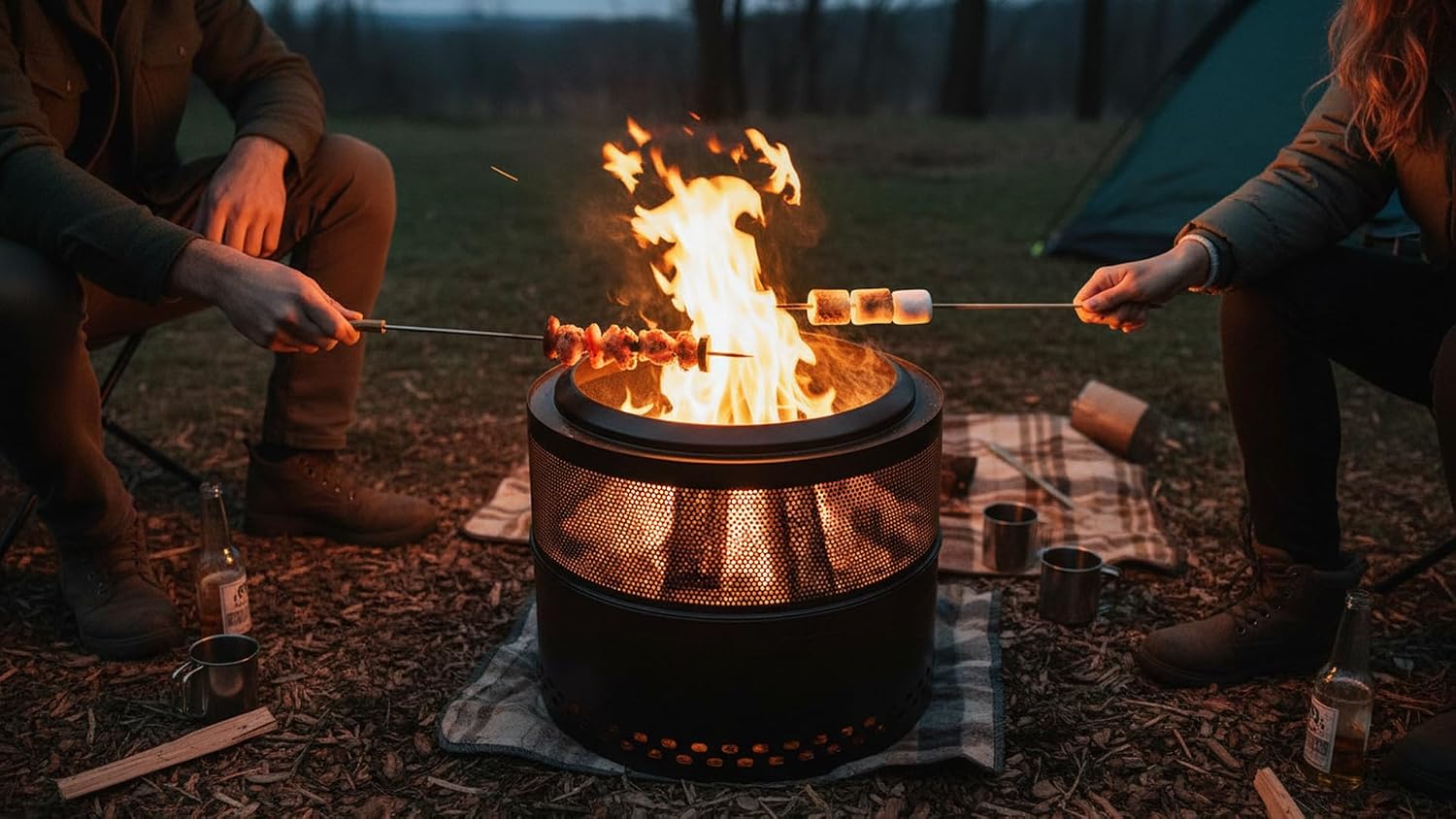 Smokeless Firepit Bonfire 20', Outside Wood Burning Metal Stove Stainless Steel Fire Pit with Carry Bag, Portable Camping Propane Patio Backyard, Easy Setup & Cleaning (Black)