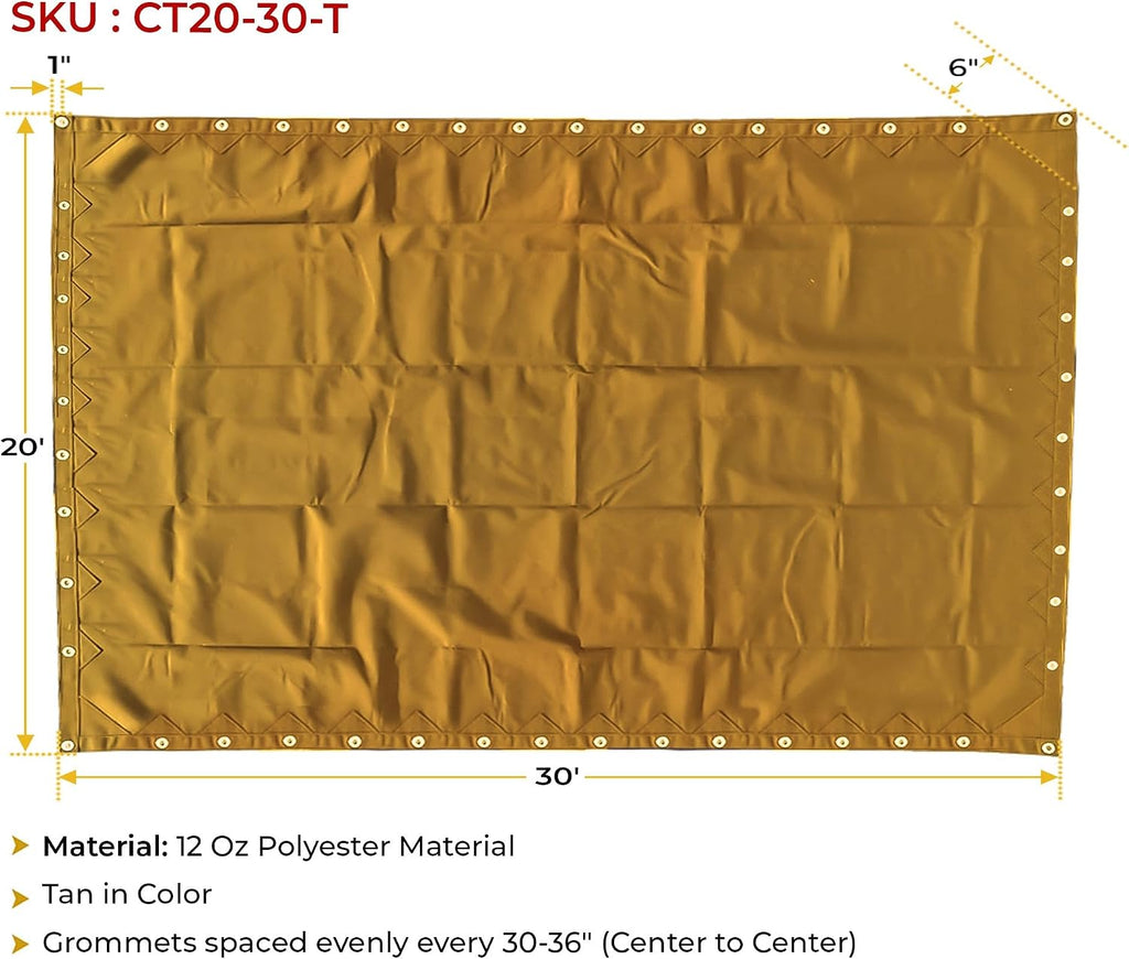 Mytee Products 20' x 30' Tan 12oz Canvas Tarp with Grommets - Water Resistant - 21 Mile Heavy Duty Canvas Tarps - Multipurpose Tarpaulin Cover for Canopy Tent, Roof, Camping, Semi Trucks & Cargo
