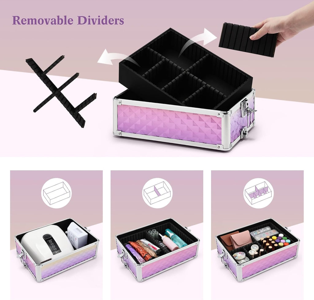 Yueieoun Makeup Case on Wheels, Rolling Train Case, 4-in-1 Makeup Trolley, Cosmetic Cases Makeup Travel Cart with Key for MUA, Hairstylists, Nail Tech, Gradient Purpple