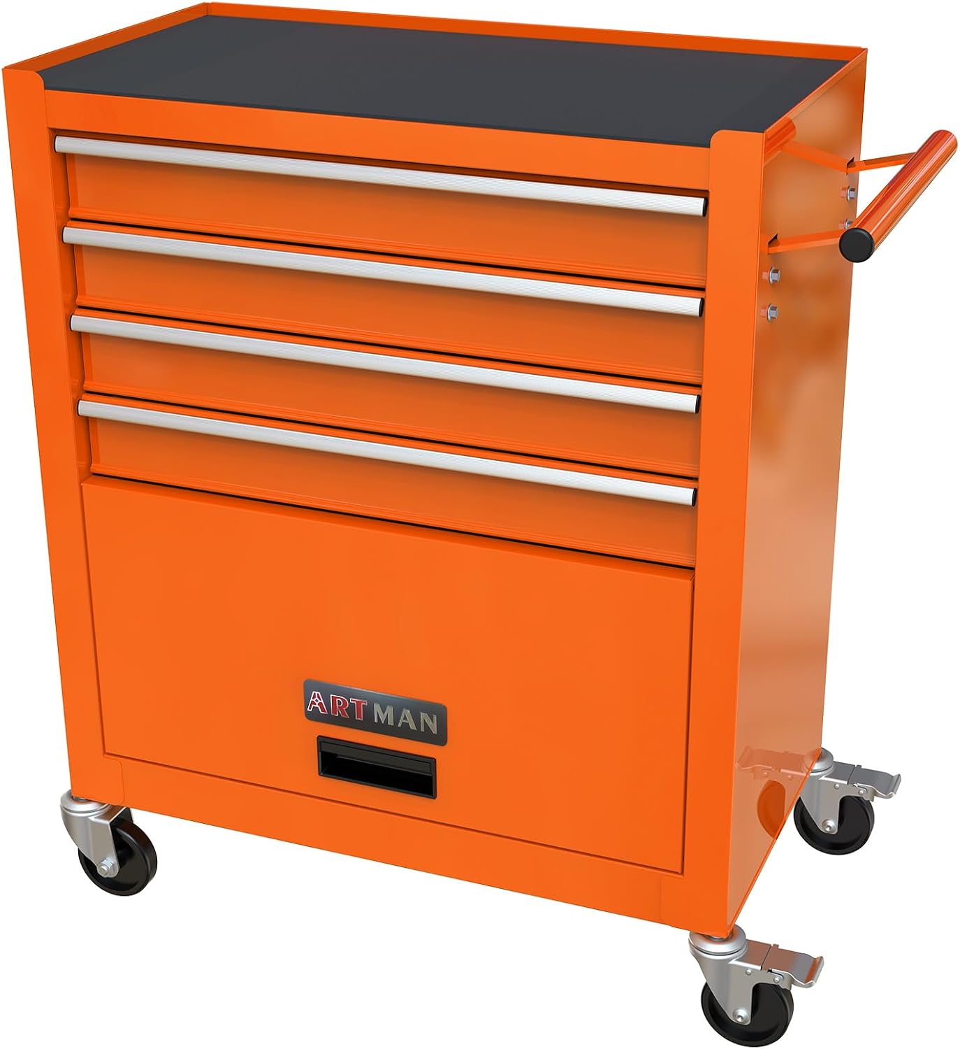 4 Drawers Rolling Tool Chest Cart. Tool Storage Cabinet with 4 Wheels.Tool Cabinet Trolley with Locking System and Drawer Liners.Tool Storage Cart for Garage,Workshop.Toolbox Cart-Orange Plus