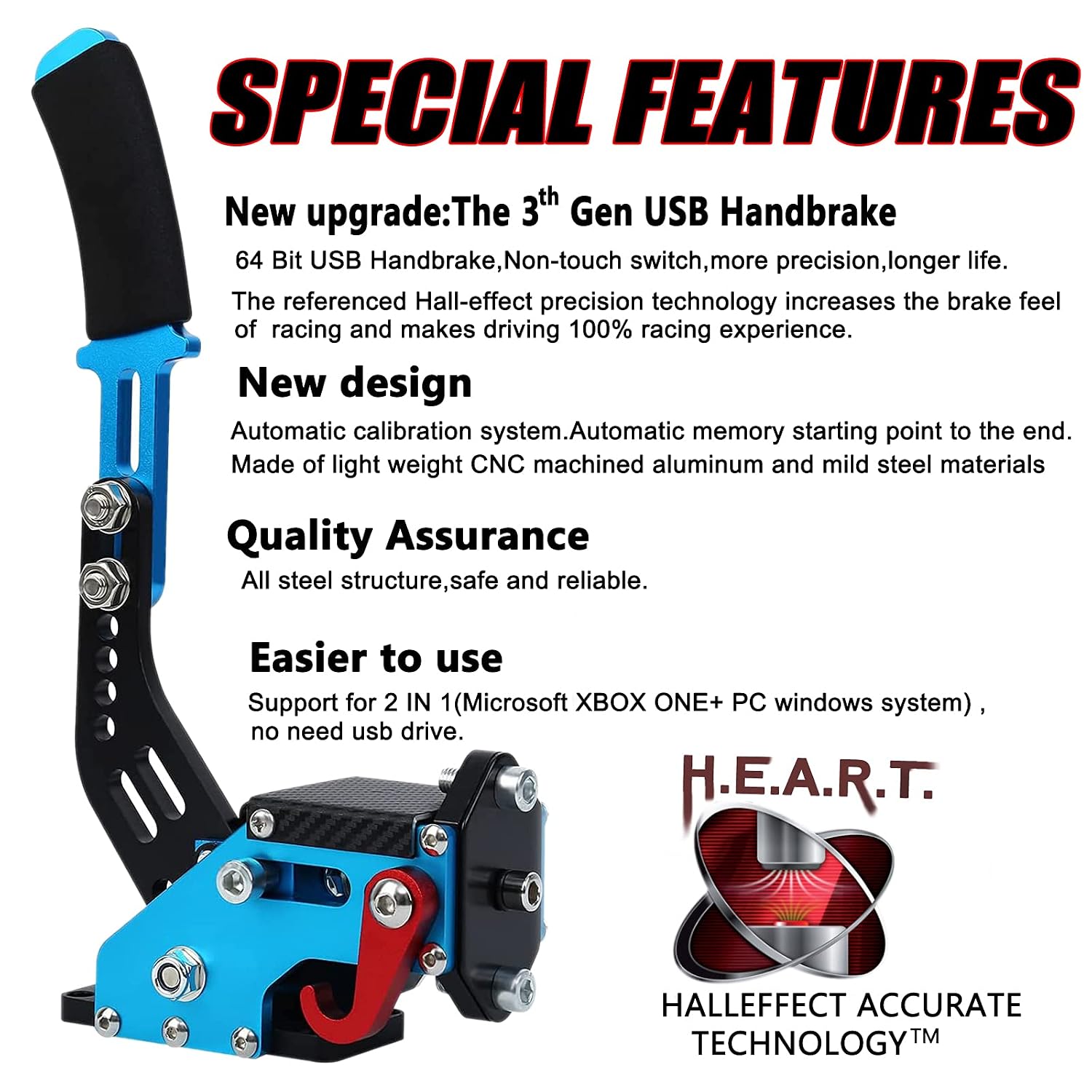 Obokidly Upgrade USB Handbrake Support G920 Compatible With XBOX ONE/XBOX ONE S For Simracing Game Sim Rig With Clamp,And Suitable For PC (Blue)