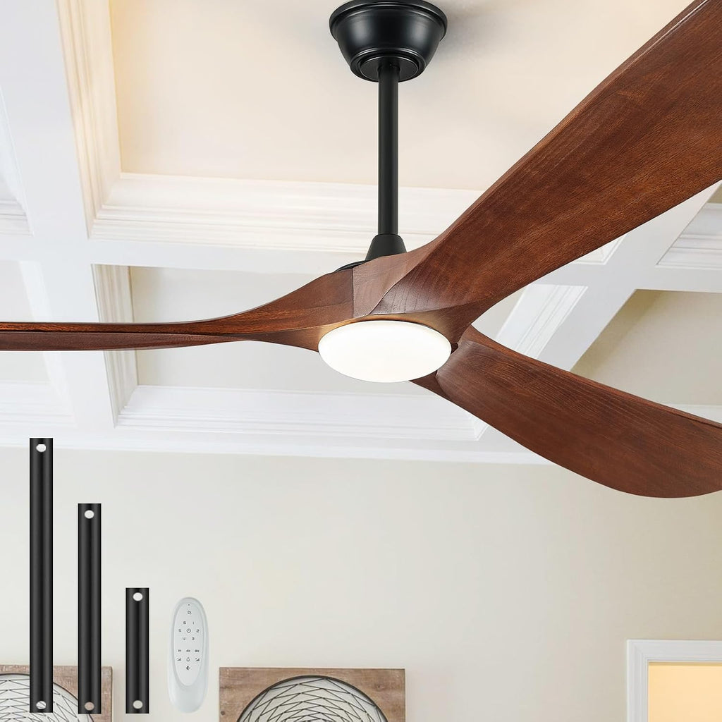 52' Ceiling Fans with Lights and Remote Control, Outdoor Ceiling Fan with Lights High CFM Quiet 3 Blade Wood Walnut Fan, Propeller Ceiling Fan for Outdoor/Indoor,Deep Walnut