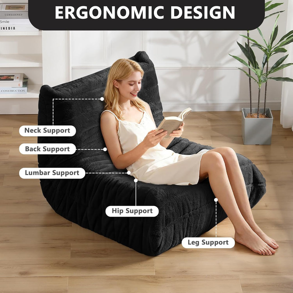 Bean Bag Chair for Adults, Giant Bean Bag Sofa Oversized Beanbag Chairs, Fireside Bean Bag Couch with High Density Sponge Filled Large Bean Bags Chair for Apartment Living Room Bedroom, Black