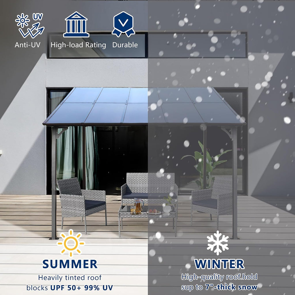 10' x 12' Outdoor Pergola Gazebo, Wall-Mounted Lean to Metal Awning Gazebo with Roof, Large Heavy Duty for Patio, Decks, Backyard (10' x 12)
