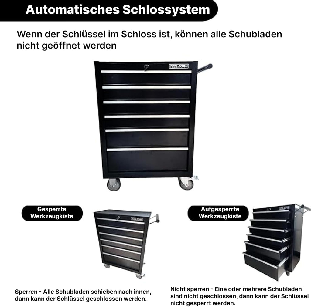 Tool Cabinet Tool Cart 24.2inch with 6 Drawers and Wheels, Metal Rolling Tool Box Locked Drawers Storage Organizer Cabinet Suitable for Garage, Warehouse, Repair Shop, Workshop