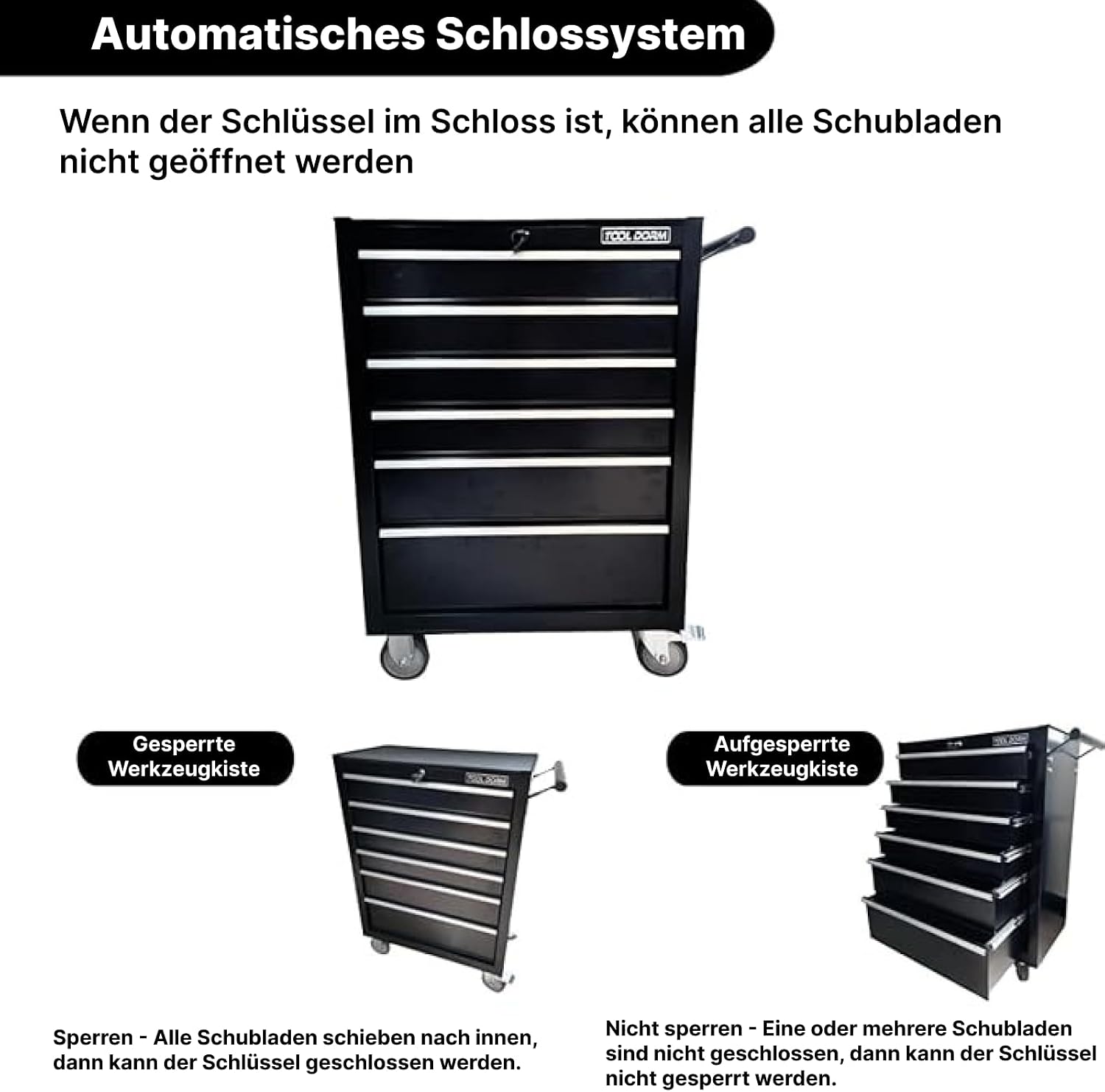 Tool Cabinet Tool Cart 24.2inch with 6 Drawers and Wheels, Metal Rolling Tool Box Locked Drawers Storage Organizer Cabinet Suitable for Garage, Warehouse, Repair Shop, Workshop