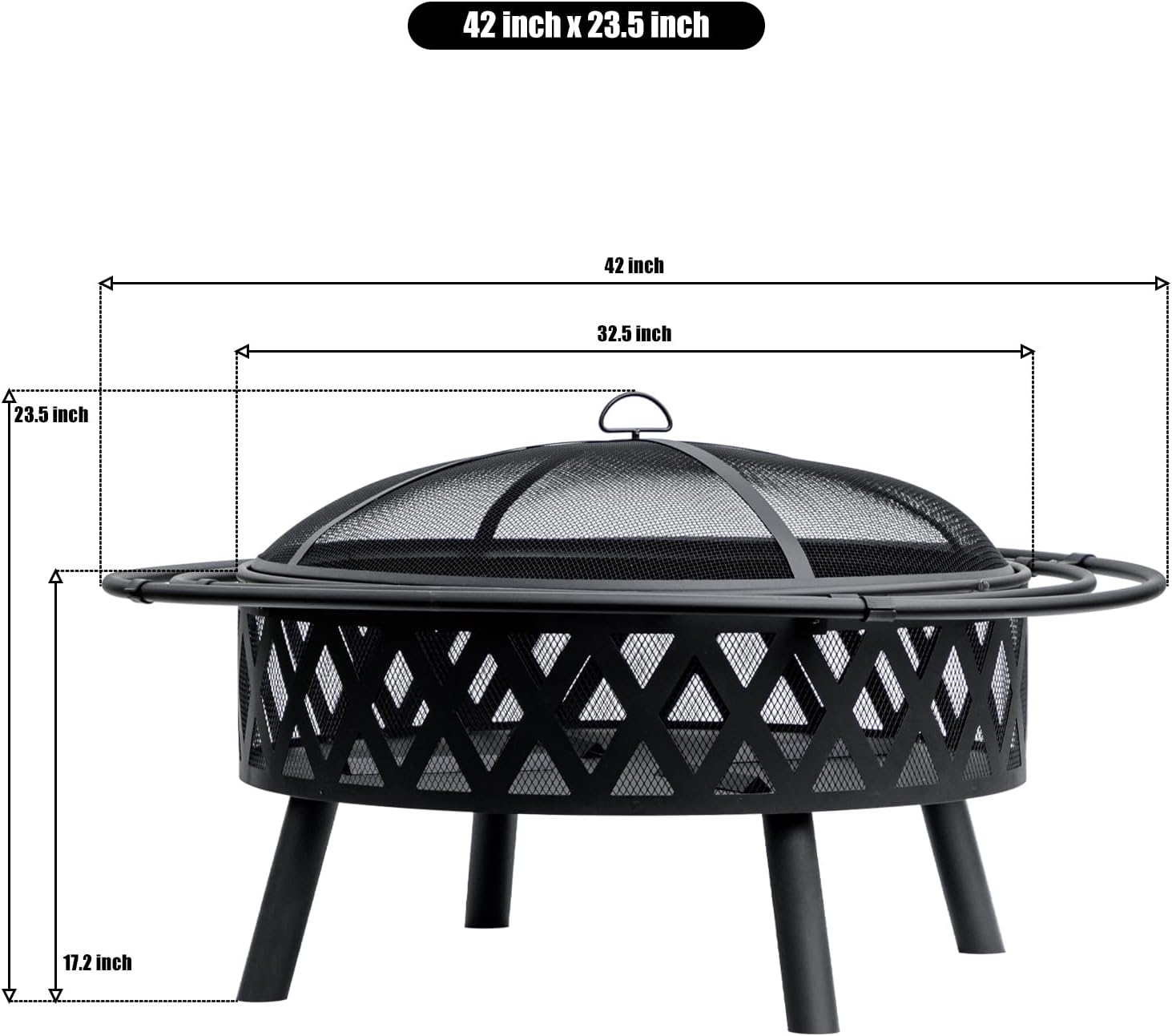 EcoNook 42 Inch Wood Burning Fire Pit with 2 Loops, Outdoor Fire Pit with Spark Screen & Fire Poker, Cross Weave Firepit for Outside Fireplace Bonfire for Yard,Patio, Garden