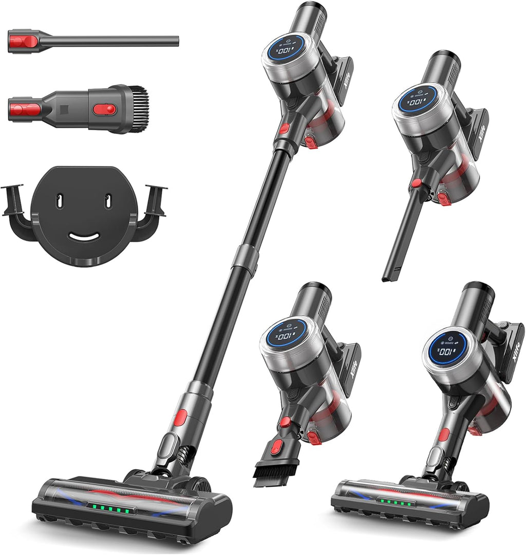 Xlife Cordless Vacuum Cleaner 45KPa 550W for Pet Hair & Multi-Surface Greenlight Reveal Dust 7-Stage HEPA Filter Long Runtime Anti-Tangle Roller Adjustable Stick Lightweight (P2)
