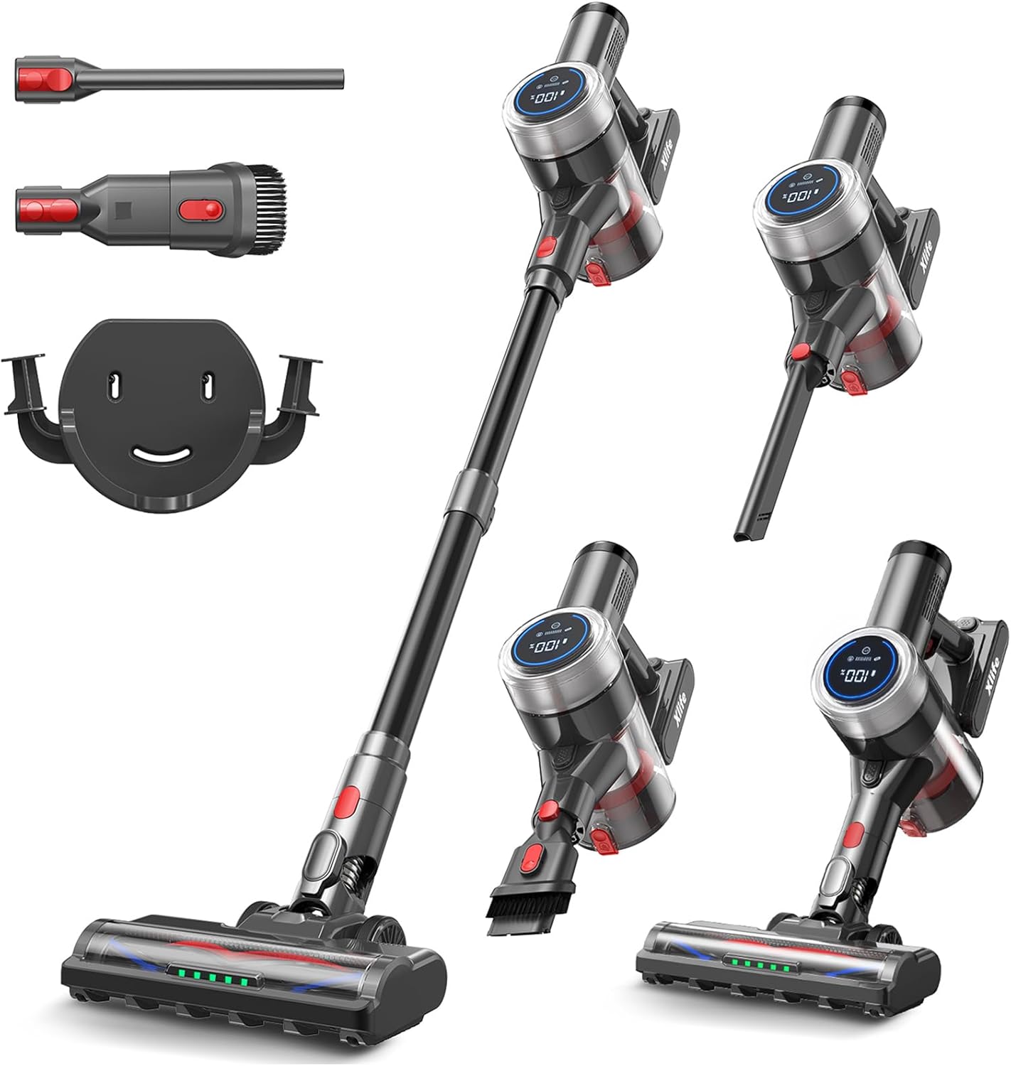 Xlife Cordless Vacuum Cleaner 45KPa 550W for Pet Hair & Multi-Surface Greenlight Reveal Dust 7-Stage HEPA Filter Long Runtime Anti-Tangle Roller Adjustable Stick Lightweight (P2)