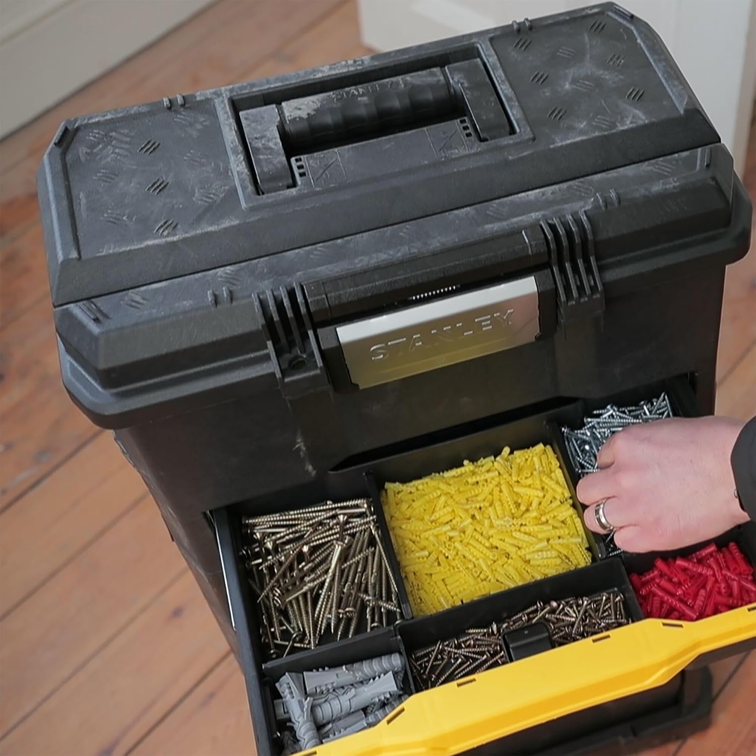 STANLEY Rolling Workshop Toolbox, Detachable Toolbox with Drawers, Flip Bin, Back Pocket, 7 Heavy Duty Wheels, 1-79-206