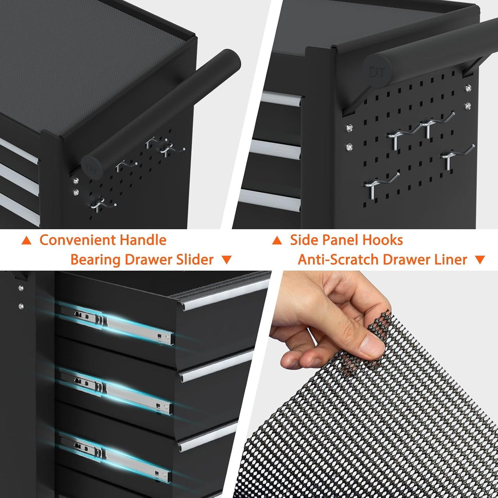 7-Drawer Rolling Tool Chest, Tool Box with 4 Wheels and Drawers, High Capacity Detachable Mobile Tool Storage Cabinet for Garage, Workshop, Mechanics and Repair Room (Black)