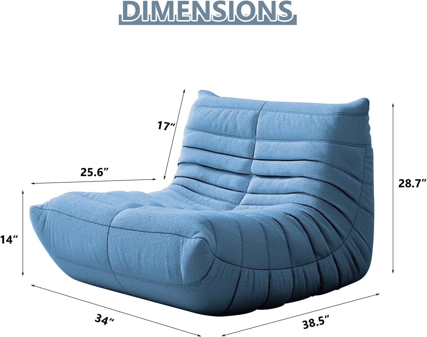 Giant Bean Bag Chair for Adults - Teddy Fleece Fireside Accent Chair with Memory Foam, Comfy Lazy Floor Sofa Couch Boneless Chaise Lounge for Living Room Bedroom Home Theaterr, 1 Seater, Misty Blue