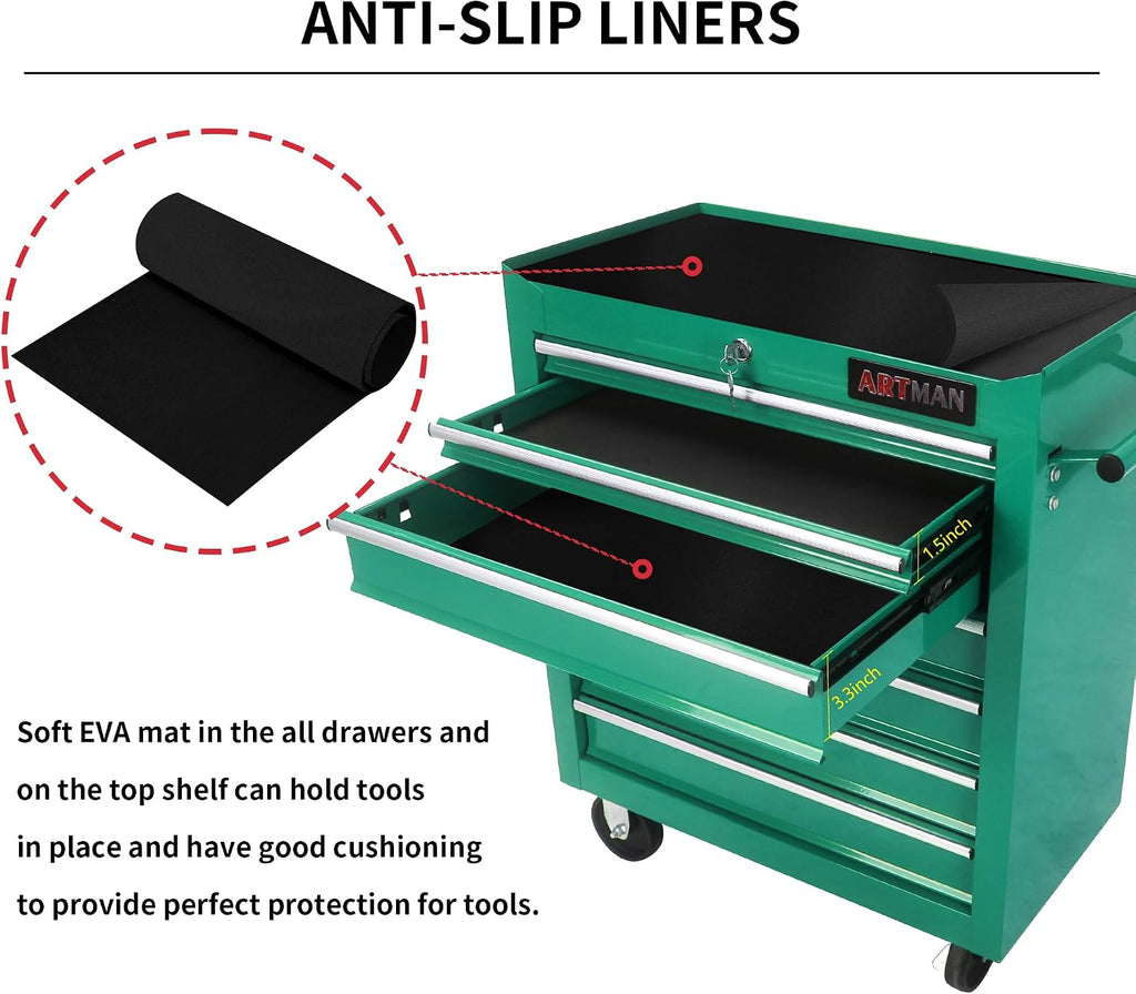 Larmliss 7 Drawers Rolling Tool Box，Tool Cart on Wheels，Locked Drawers Storage Organizer Cabinet for Garage, Warehouse, Repair Shop, Workshop