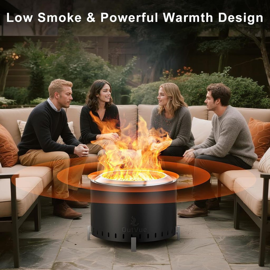 OutVue 22 inch Stainless Steel Smokeless Fire Pit, Outdoor Smokeless Firepit, Wood Burning Fire Pits for Camping, Bonfire, Low Smoke Firepit for Outside (Vertical Hole)